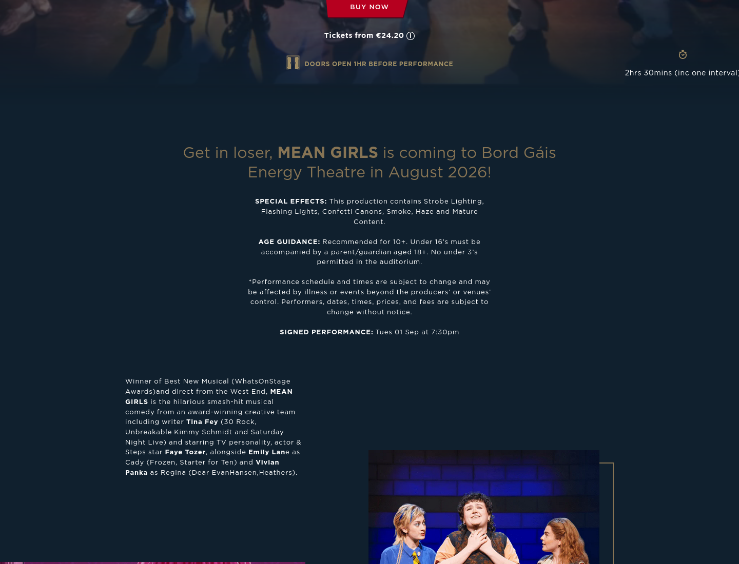 都柏林《Mean Girls》音乐剧现场演出第1步报名页面截图