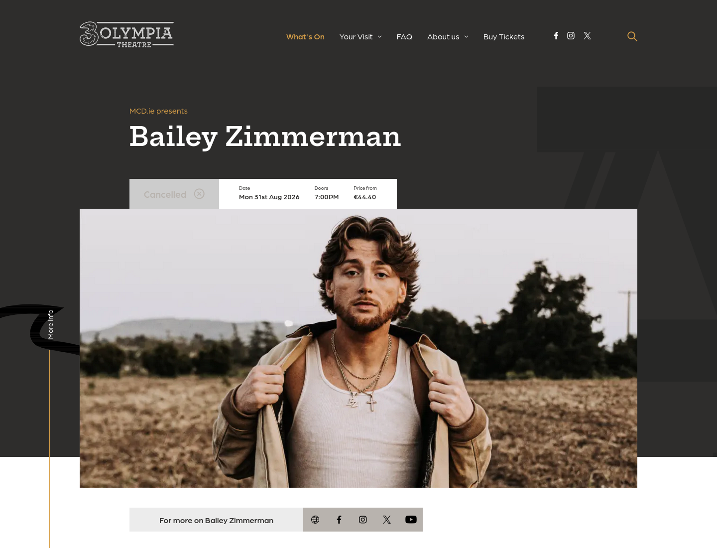 Bailey Zimmerman 现场演出：都柏林 3Olympia Theatre第1步报名页面截图