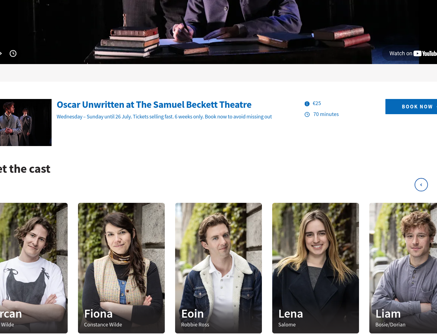 都柏林圣三一学院戏剧演出：王尔德生平剧《Oscar Unwritten》第2步报名页面截图
