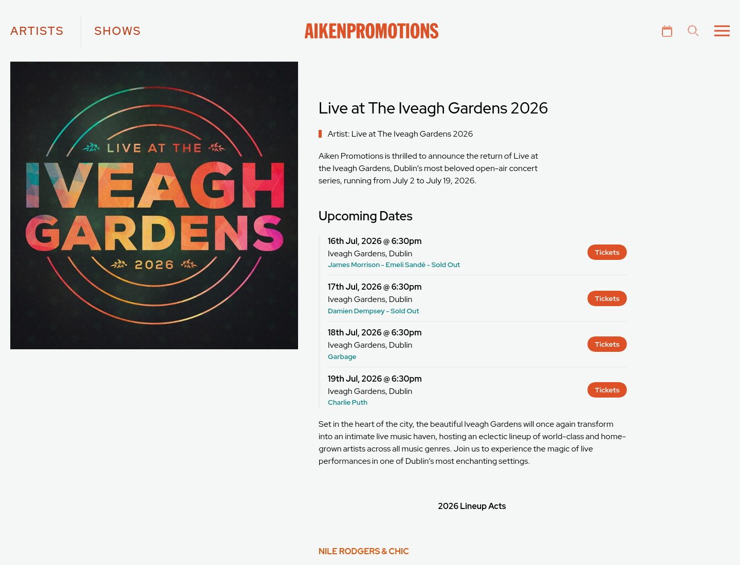 都柏林 Iveagh Gardens 露天音乐会：国际与本土艺人现场演出第1步报名页面截图