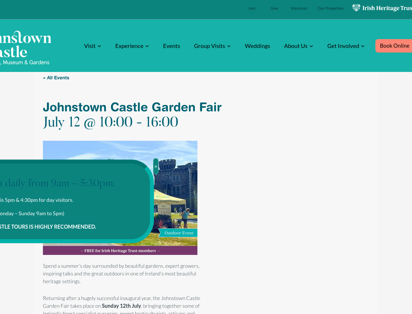 Johnstown Castle 花园集市：逛植物苗圃、园艺摊位与讲座第1步报名页面截图