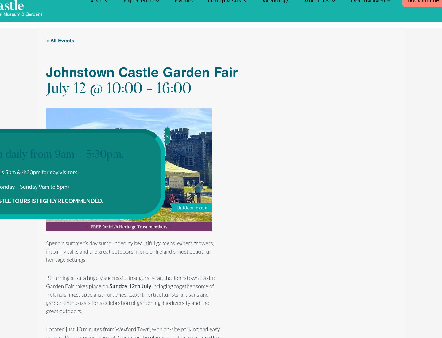 Johnstown Castle 花园集市：逛植物苗圃、园艺摊位与讲座第2步报名页面截图