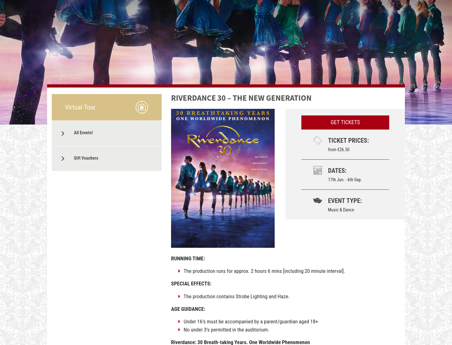 Riverdance 30周年庆典：新一代爱尔兰舞舞台剧第1步报名页面截图