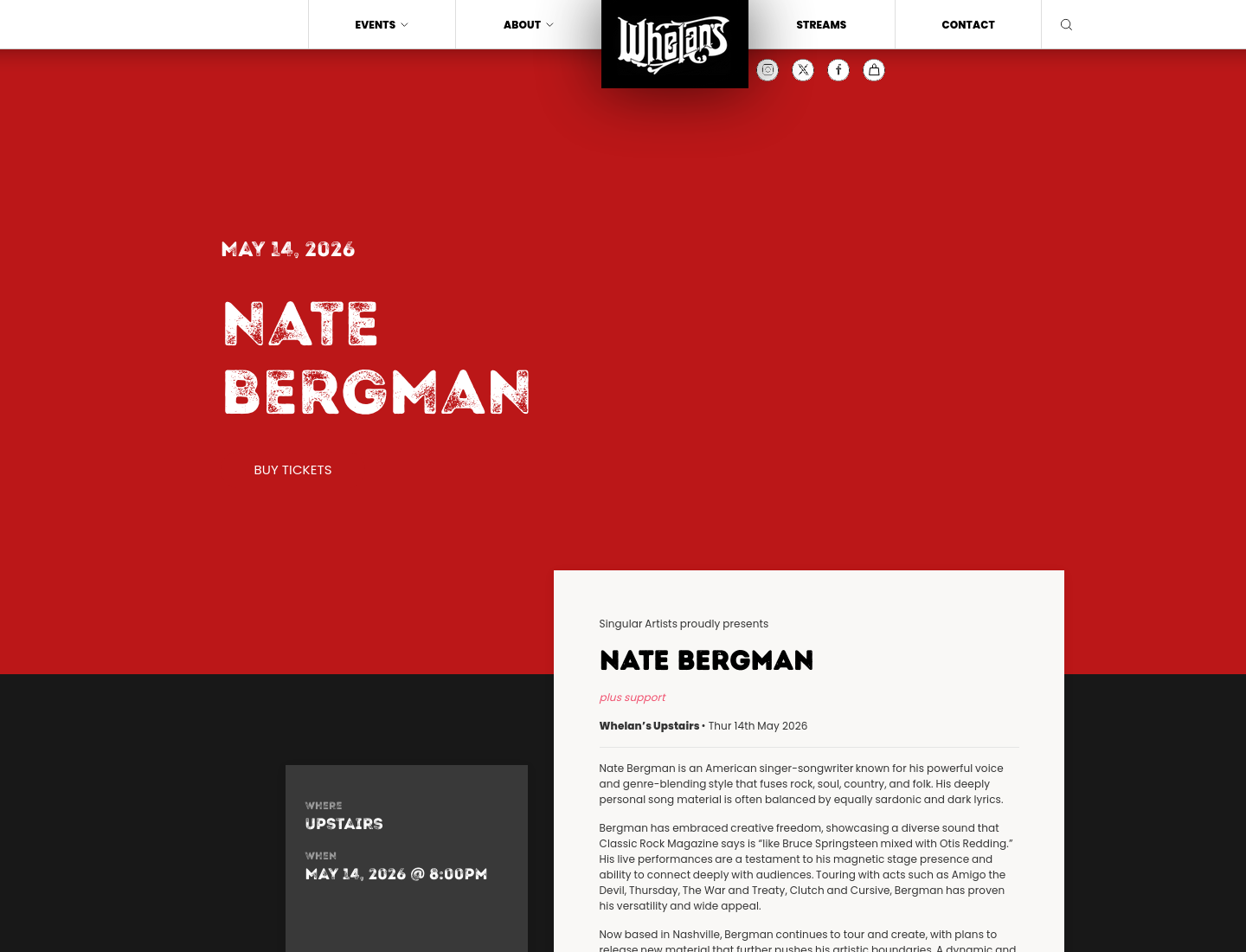 Nate Bergman 现场音乐会第1步报名页面截图