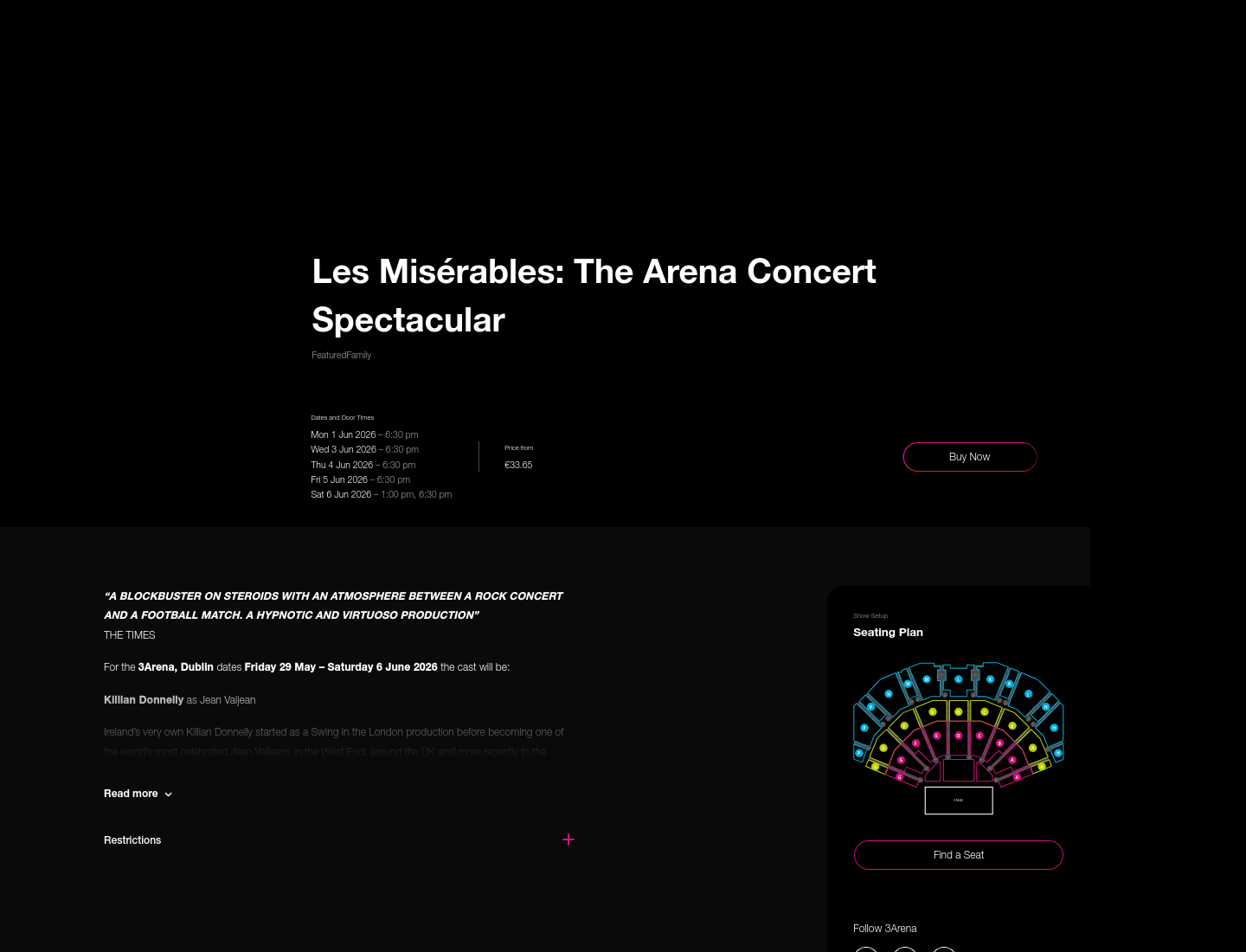 3Arena 看 Les Misérables 大型音乐会版第1步报名页面截图