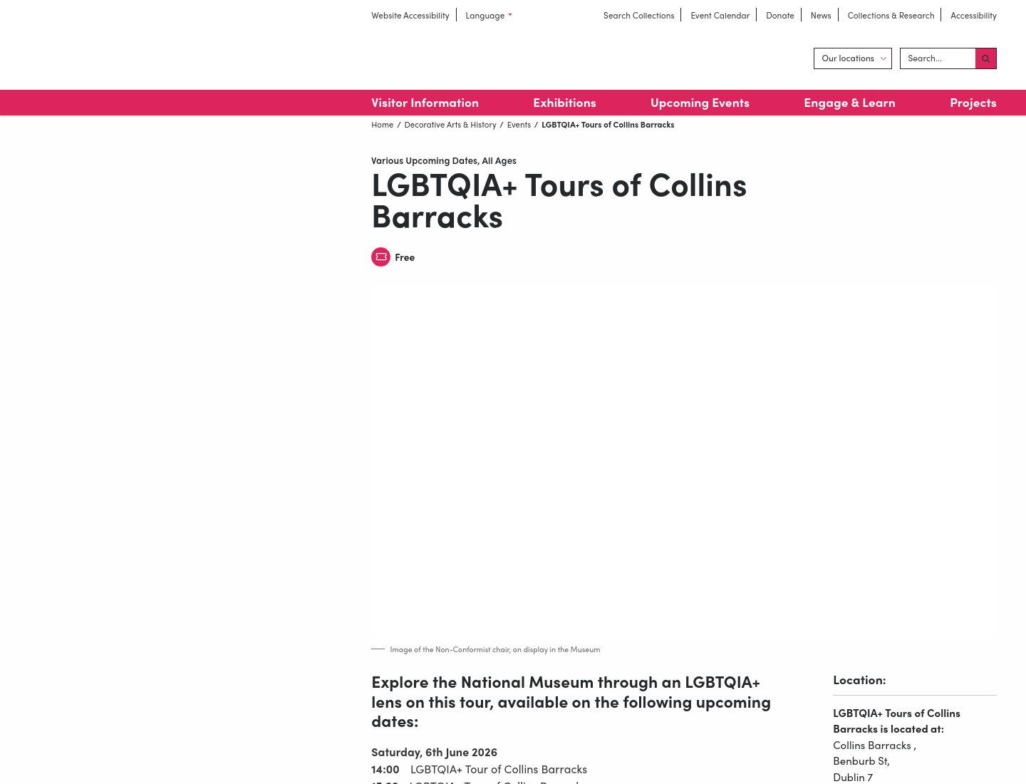 LGBTQIA+ Tours of Collins Barracks：都柏林 Collins Barracks 的 LGBTQIA+ 导览第1步报名页面截图