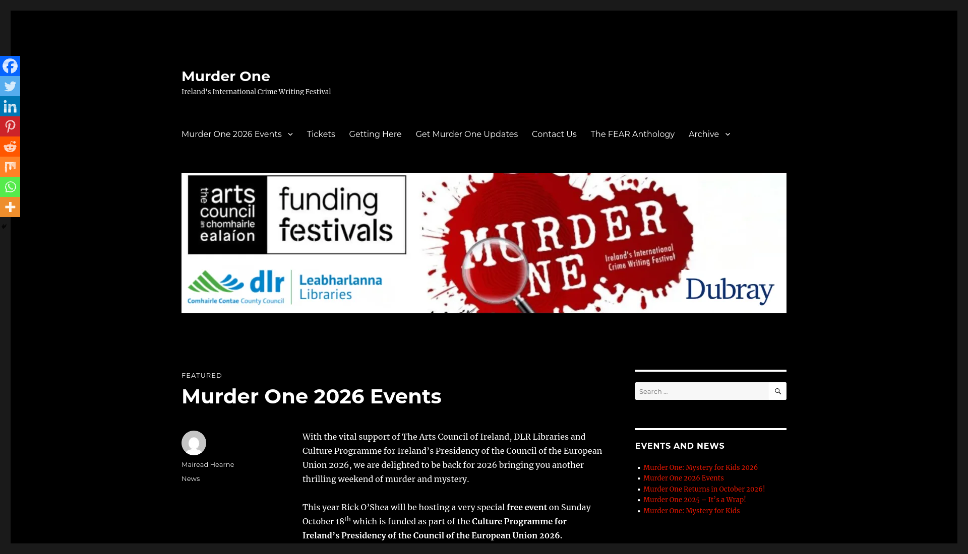 都柏林 Murder One 国际犯罪文学节第1步报名页面截图