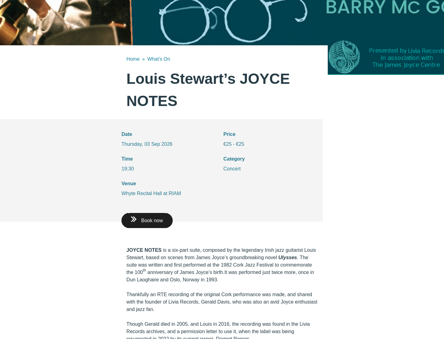 都柏林爵士乐演出：JOYCE NOTES 音乐会第2步报名页面截图