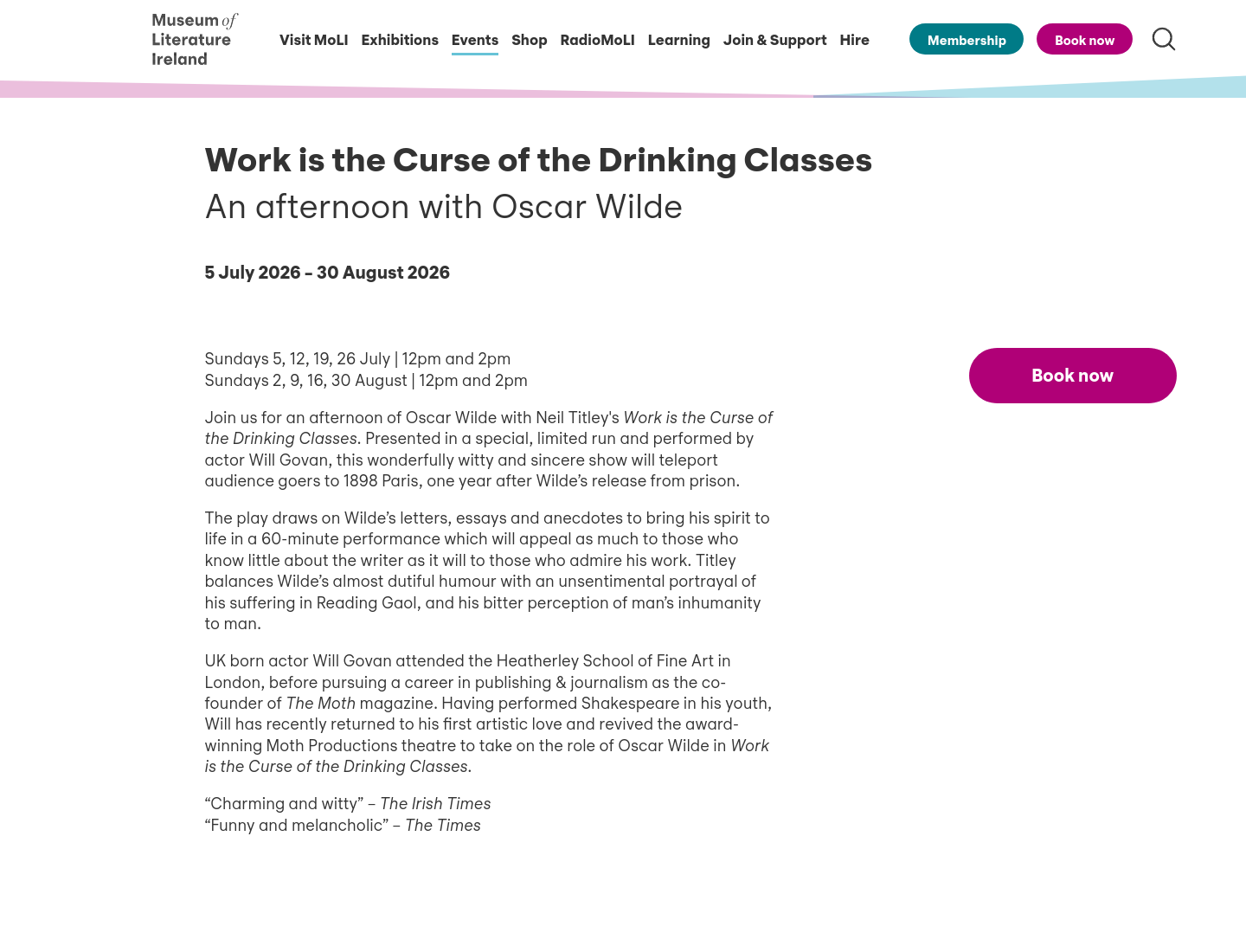在 MoLI 博物馆观看王尔德独角戏：Work is the Curse of the Drinking Classes第1步报名页面截图