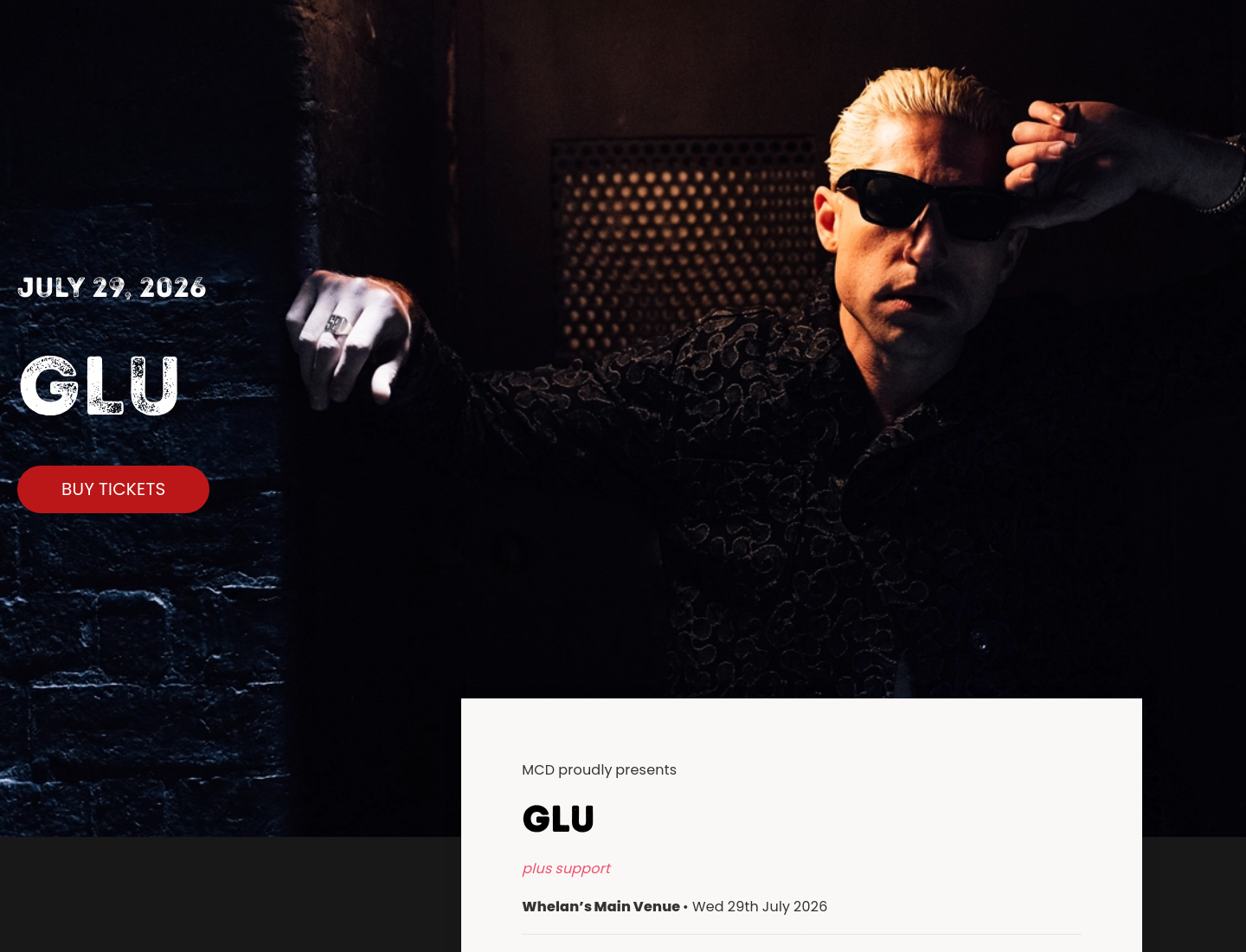 都柏林 Whelan's 现场：GLU 融合曲风音乐会第1步报名页面截图