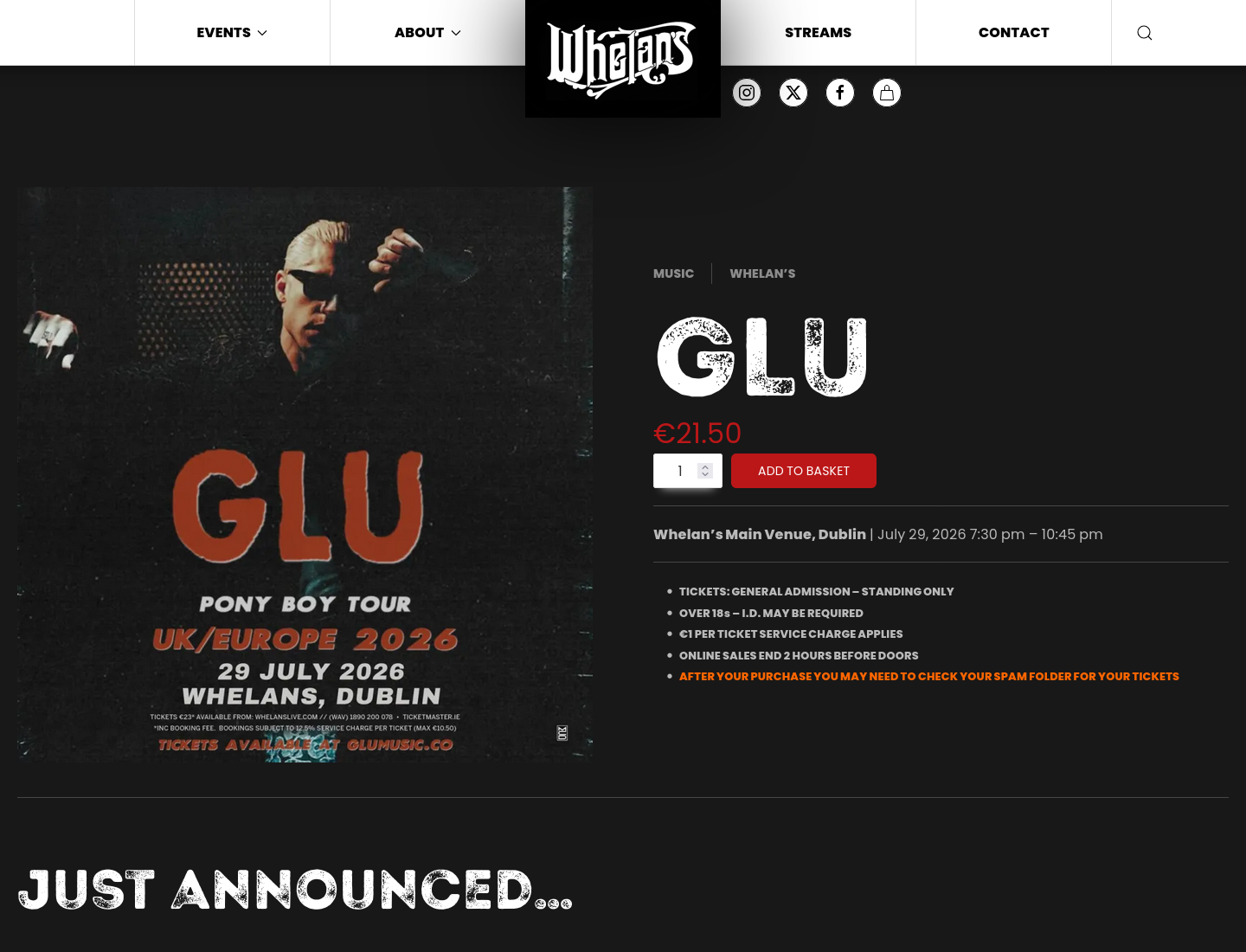 都柏林 Whelan's 现场：GLU 融合曲风音乐会第2步报名页面截图