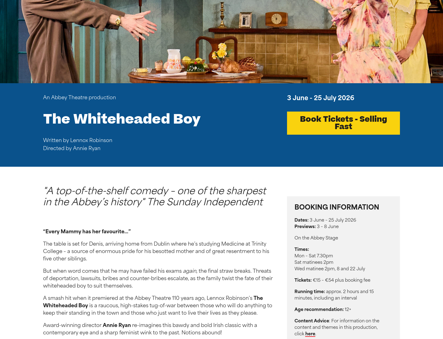 在都柏林 Abbey Theatre 看爱尔兰经典喜剧《The Whiteheaded Boy》第1步报名页面截图