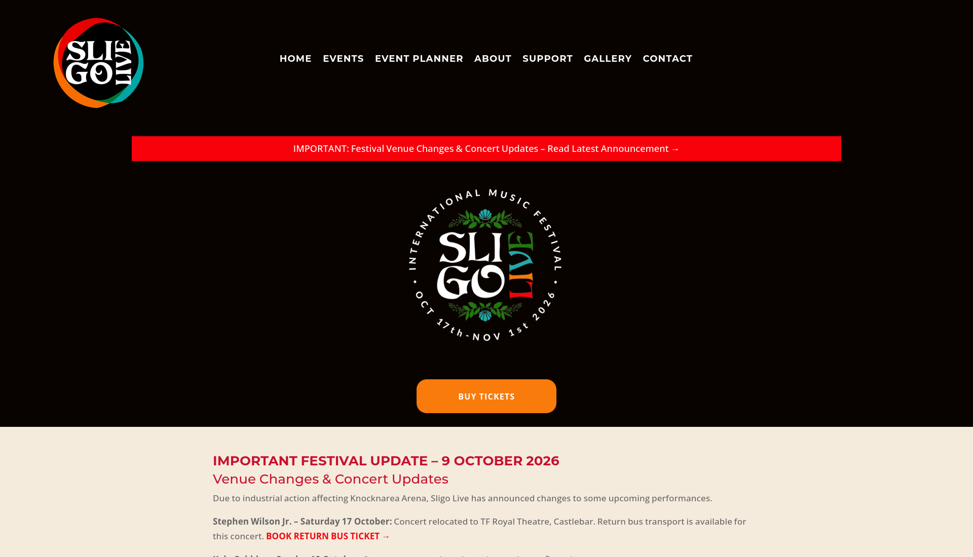 Sligo Live 2026 音乐与喜剧节第1步报名页面截图