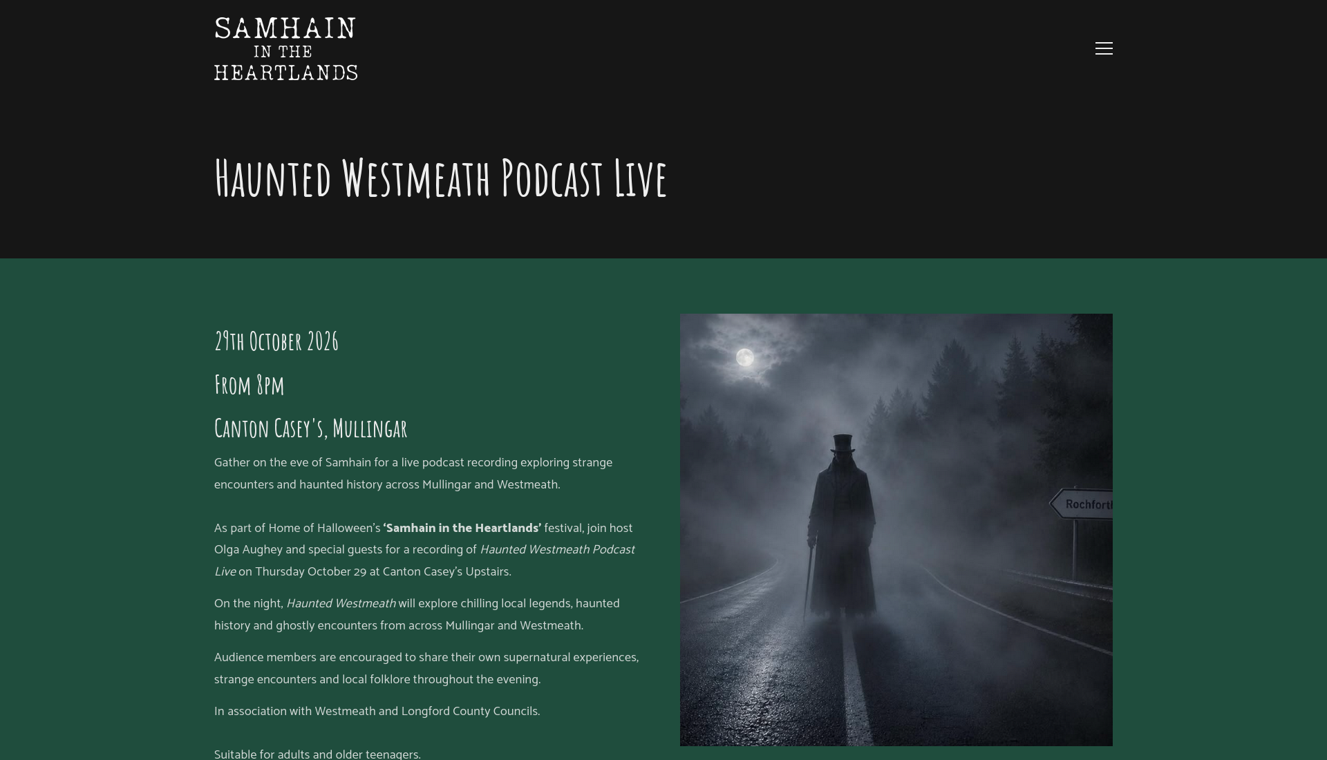Haunted Westmeath 播客现场录制：聊聊当地灵异传说第1步报名页面截图