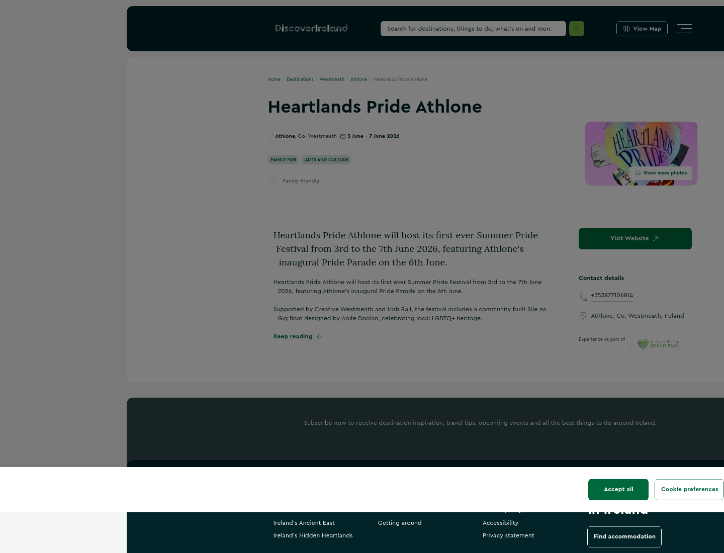Heartlands Pride Athlone 夏季骄傲节第1步报名页面截图