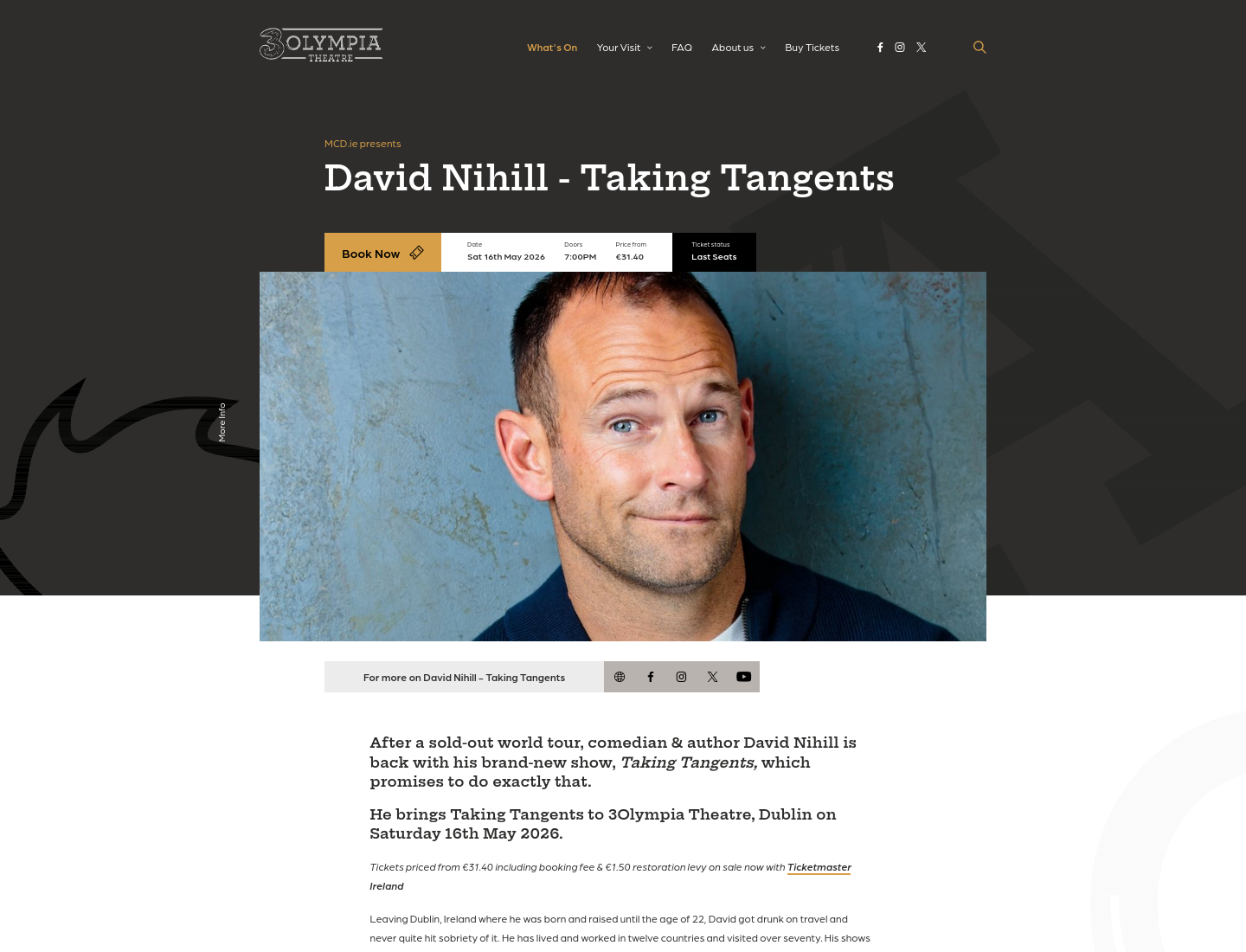 David Nihill单口喜剧《Taking Tangents》第1步报名页面截图