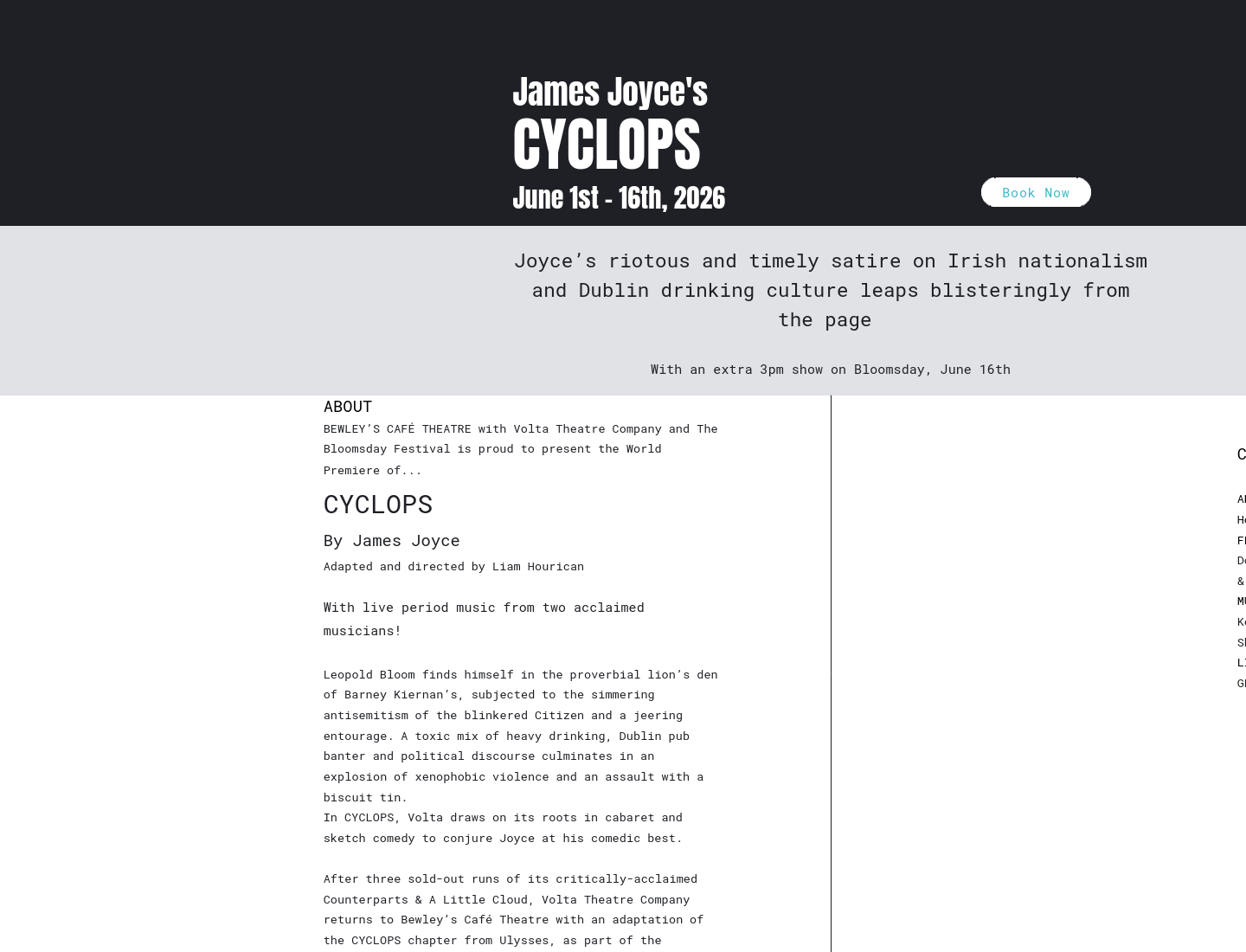 都柏林 Bewley’s Café Theatre 看《CYCLOPS》：乔伊斯喜剧作品的 cabaret 风格演绎第1步报名页面截图