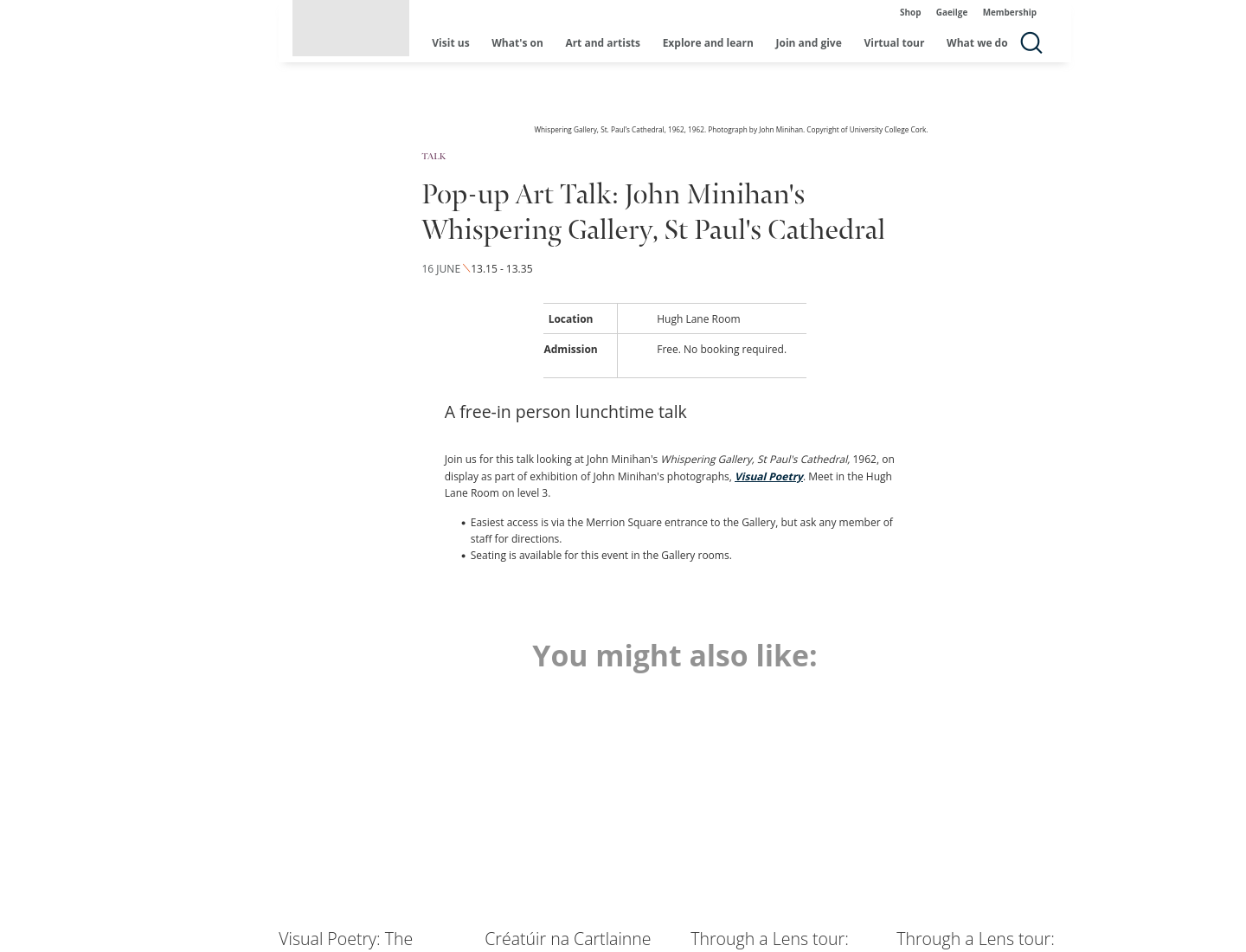 在爱尔兰国家美术馆听 John Minihan 讲座：免费午餐时段分享会第1步报名页面截图