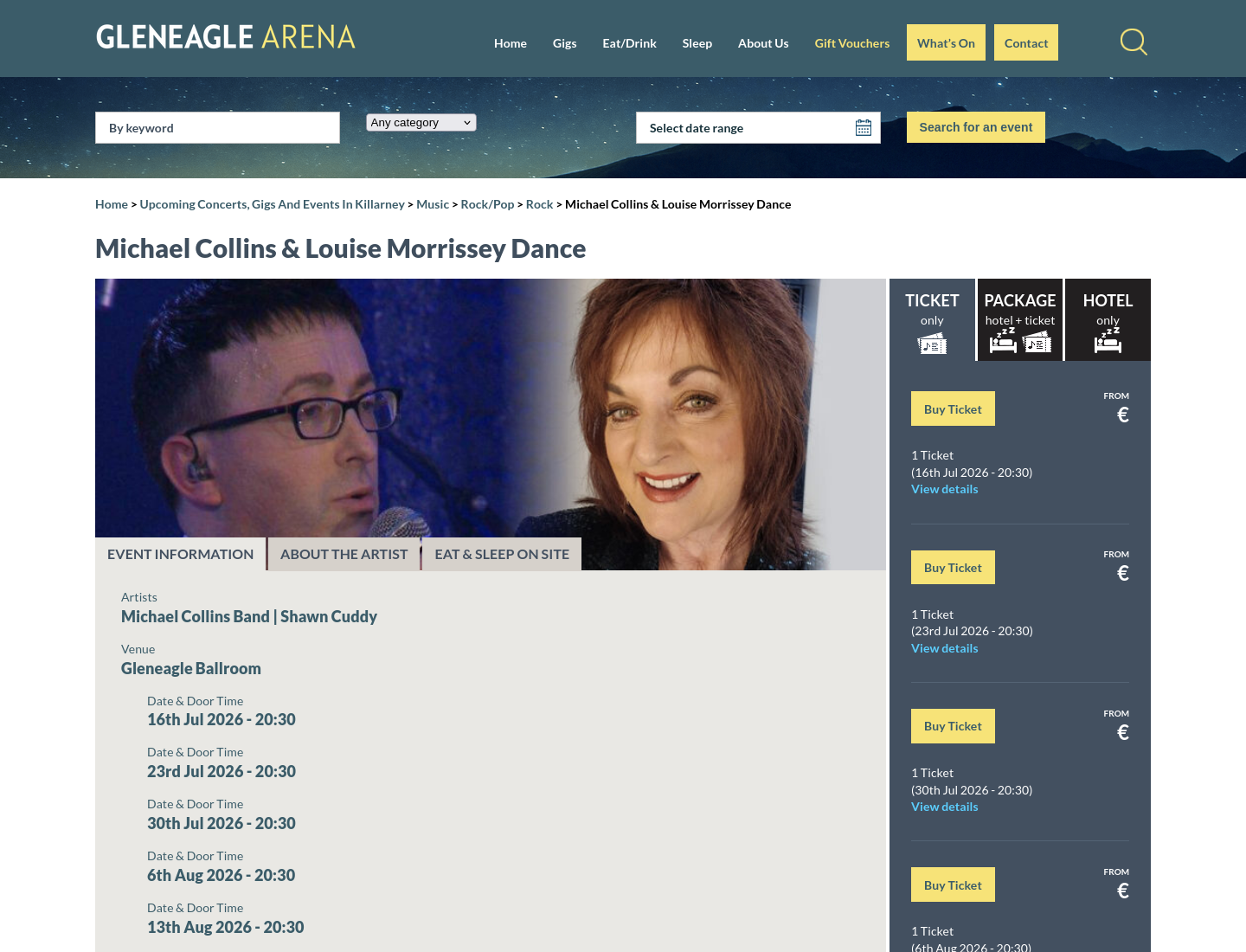 凯里乡村音乐舞会：Michael Collins 乐队与 Louise Morrissey 现场演出第1步报名页面截图