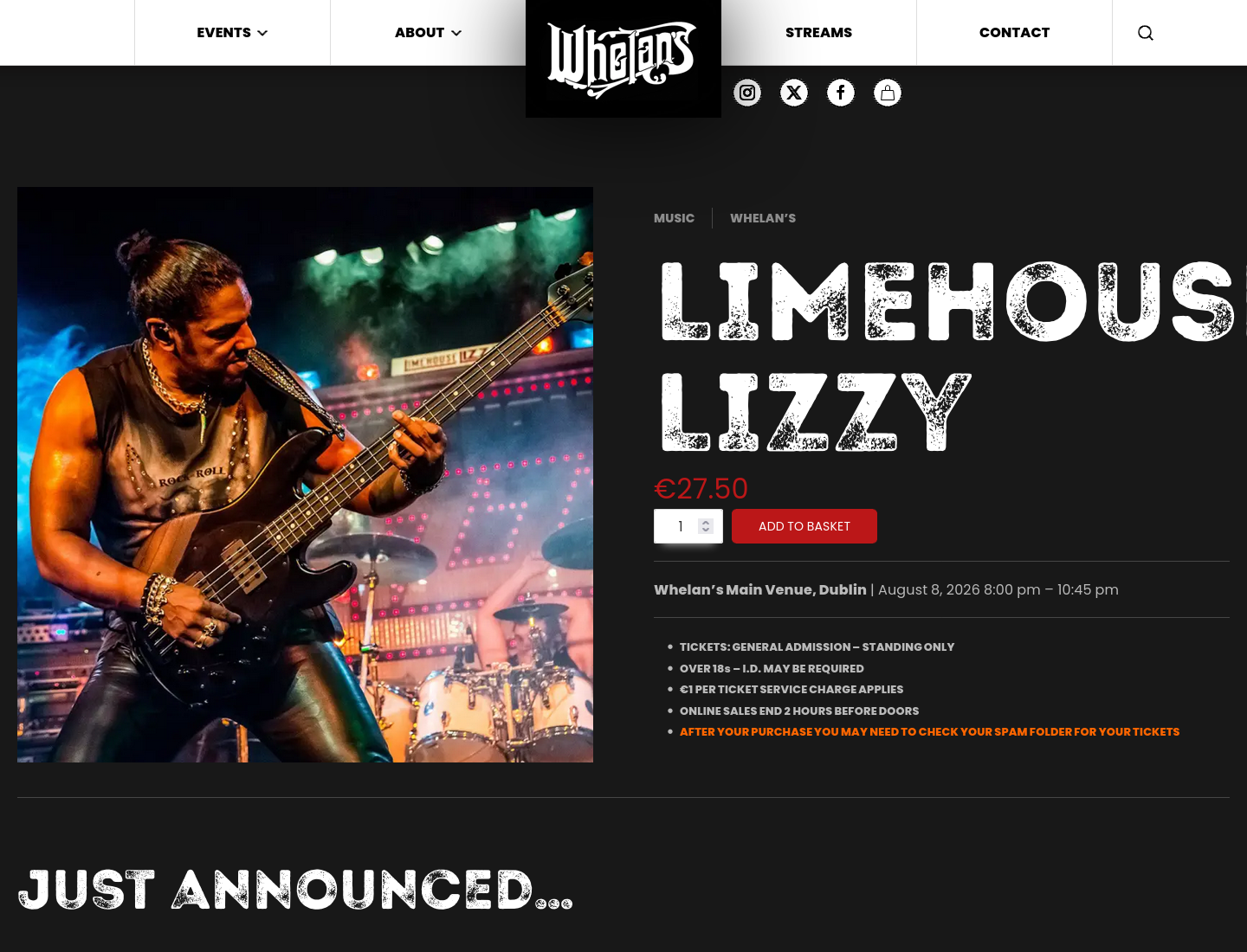 都柏林 Whelan's：Limehouse Lizzy 致敬 Thin Lizzy 现场演出第2步报名页面截图