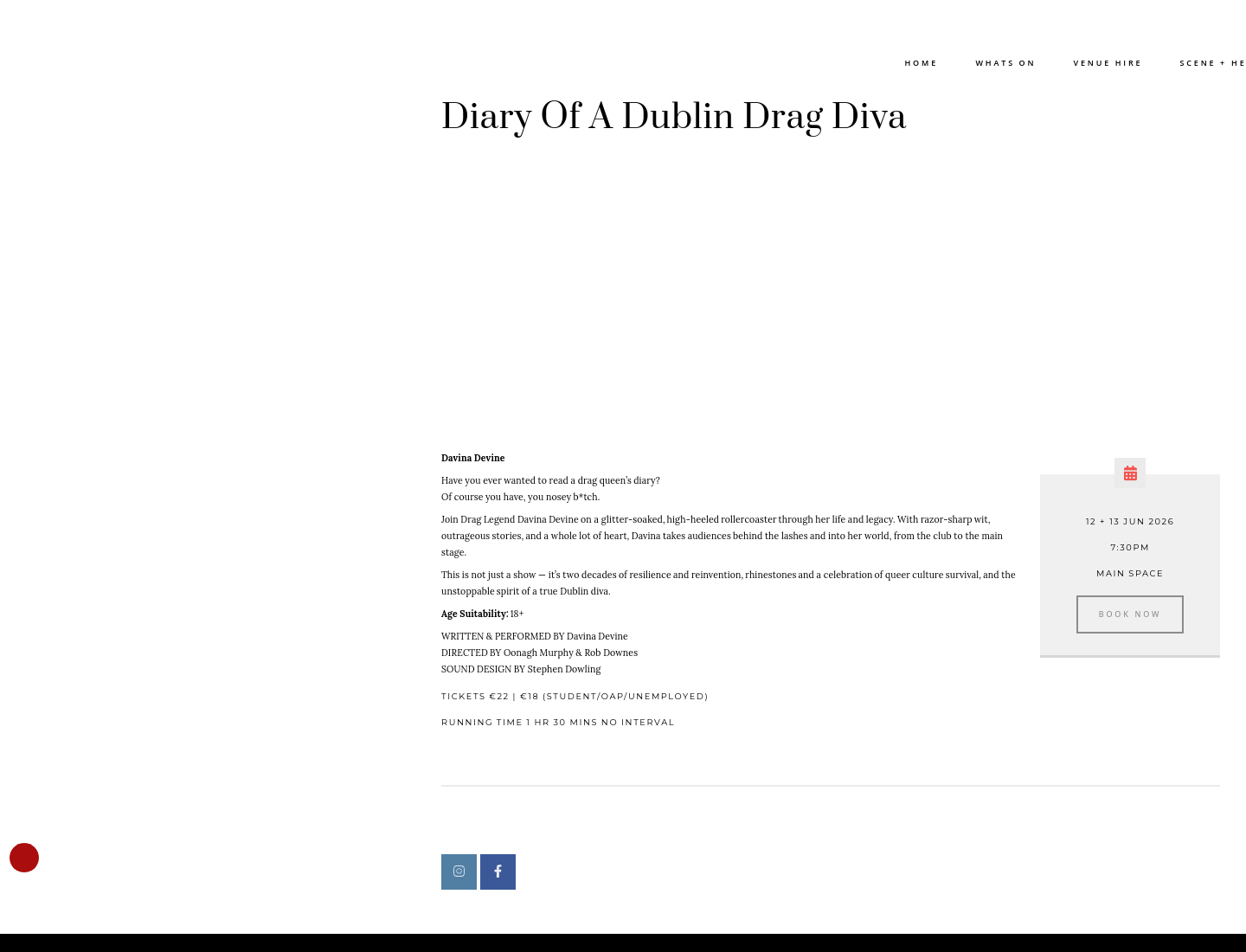 都柏林 Smock Alley Theatre 演出：《Diary of a Dublin Drag Diva》第1步报名页面截图