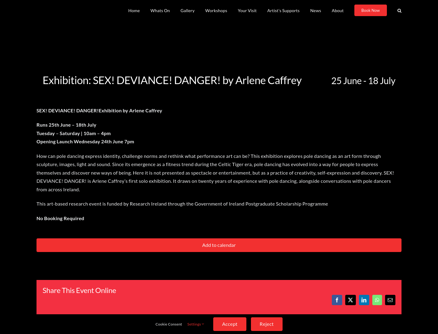 Arlene Caffrey 艺术展：探索钢管舞的自我表达第1步报名页面截图