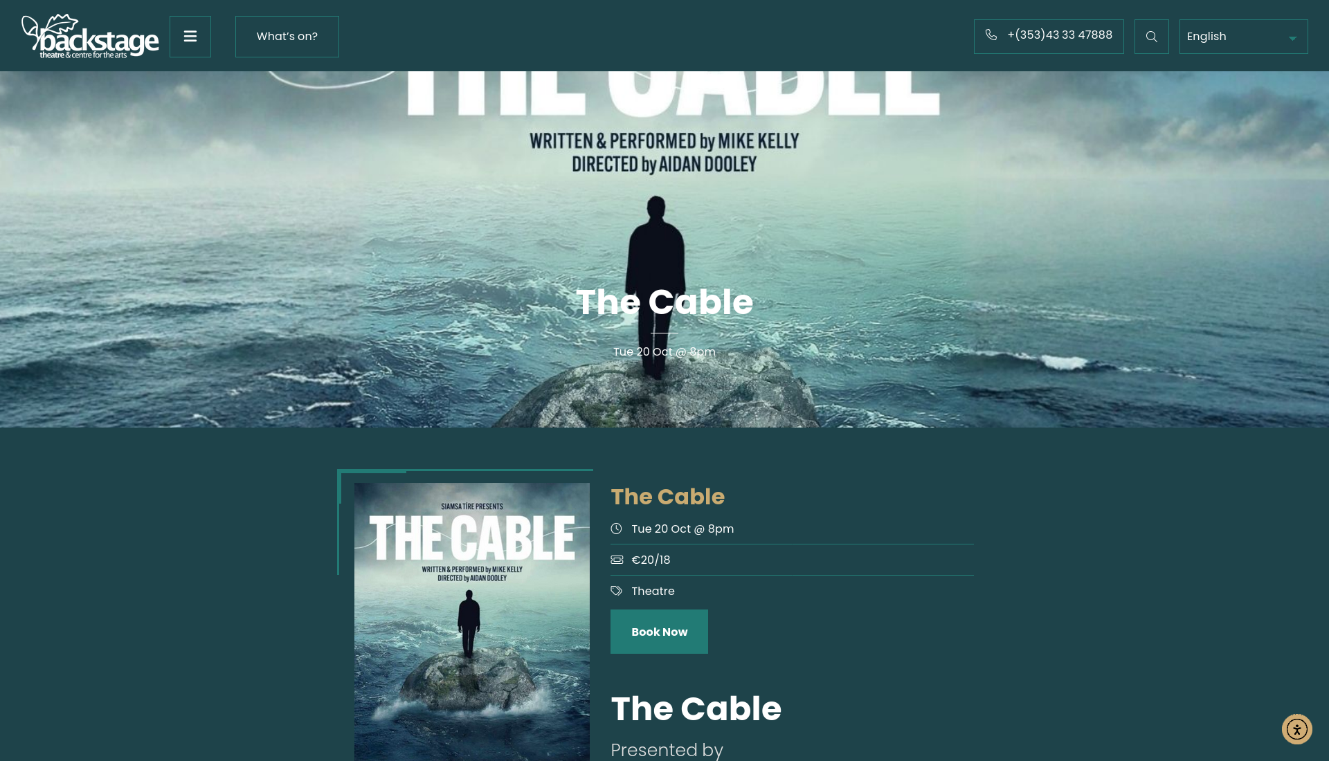 在 Backstage Theatre 观看爱尔兰戏剧《The Cable》第1步报名页面截图