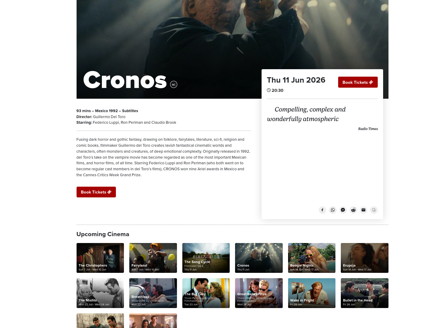 Triskel Arts Centre 放映《Cronos》：吉尔莫·德尔·托罗的哥特恐怖经典第1步报名页面截图