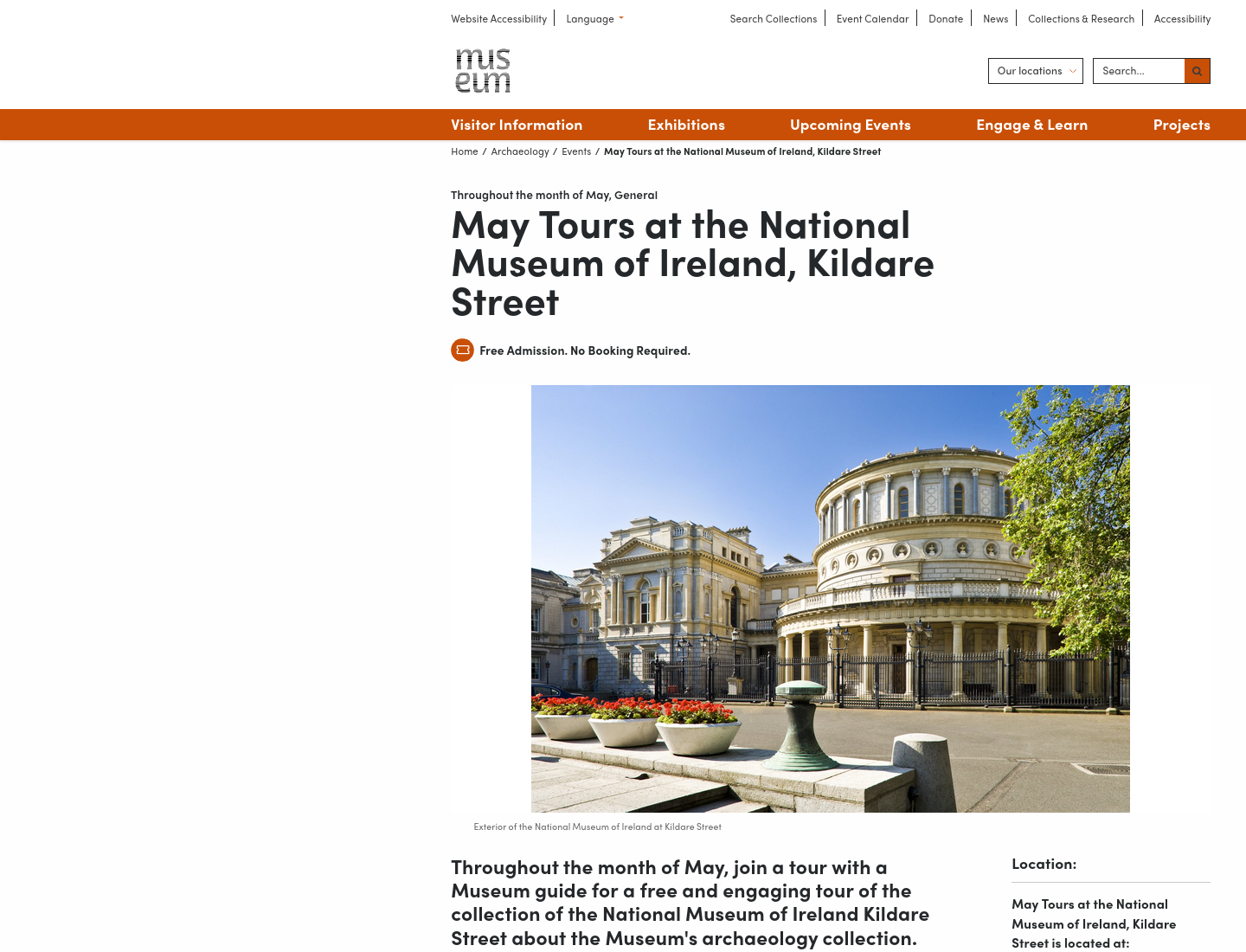国家博物馆 Kildare Street 每月导览第1步报名页面截图