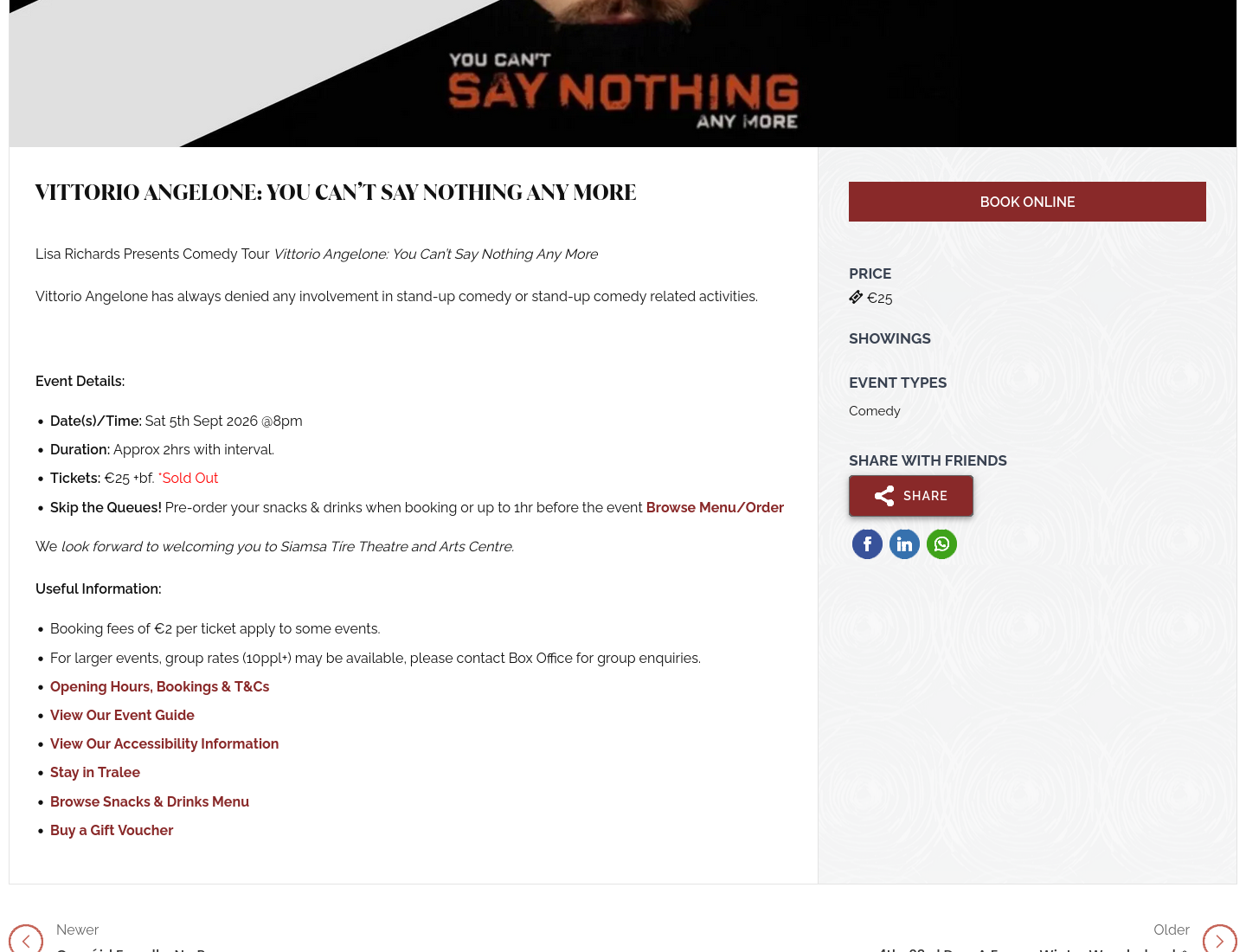 Vittorio Angelone 单口喜剧巡演：You Can’t Say Nothing Any More第1步报名页面截图