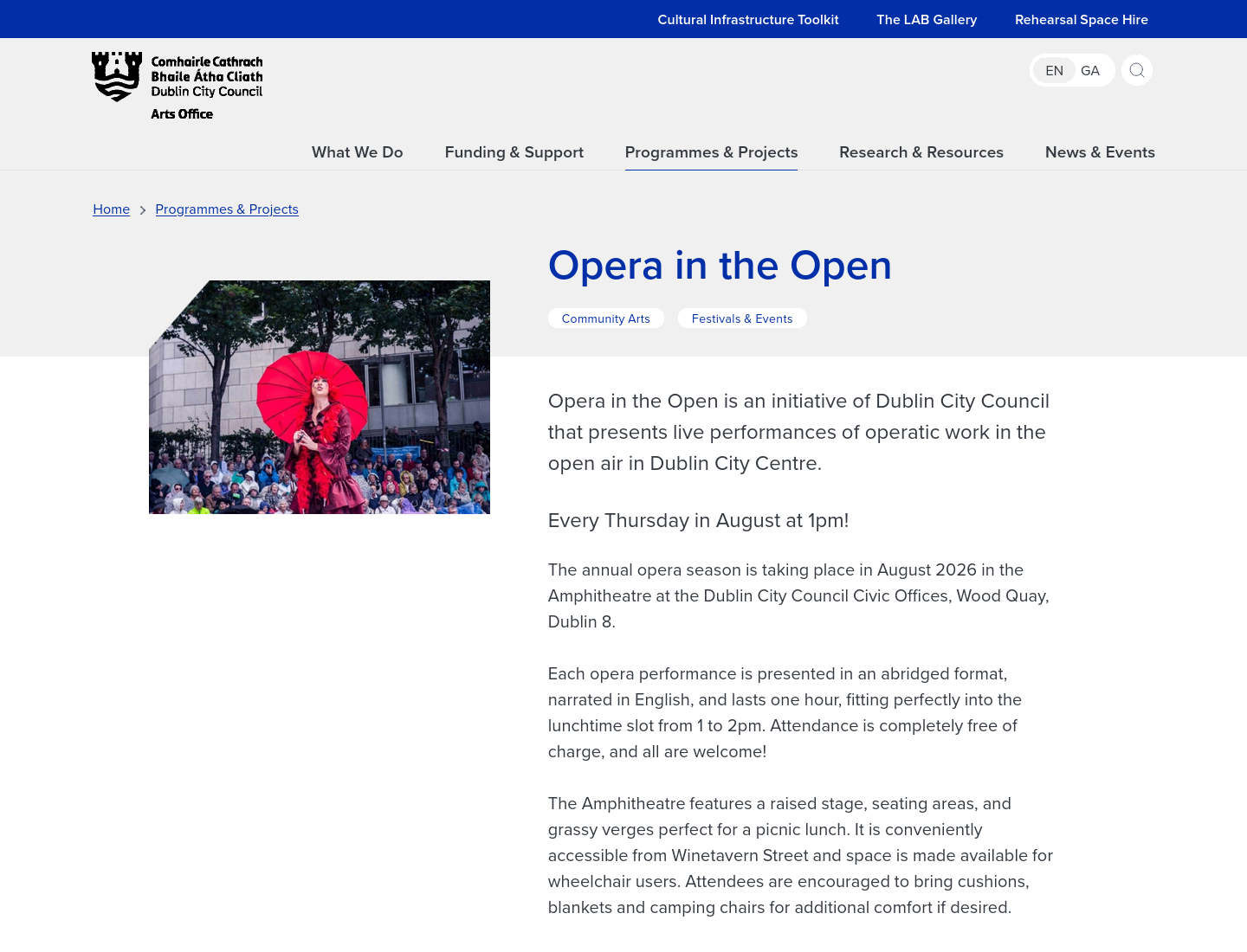 都柏林午间免费歌剧：Opera in the Open 2026第1步报名页面截图