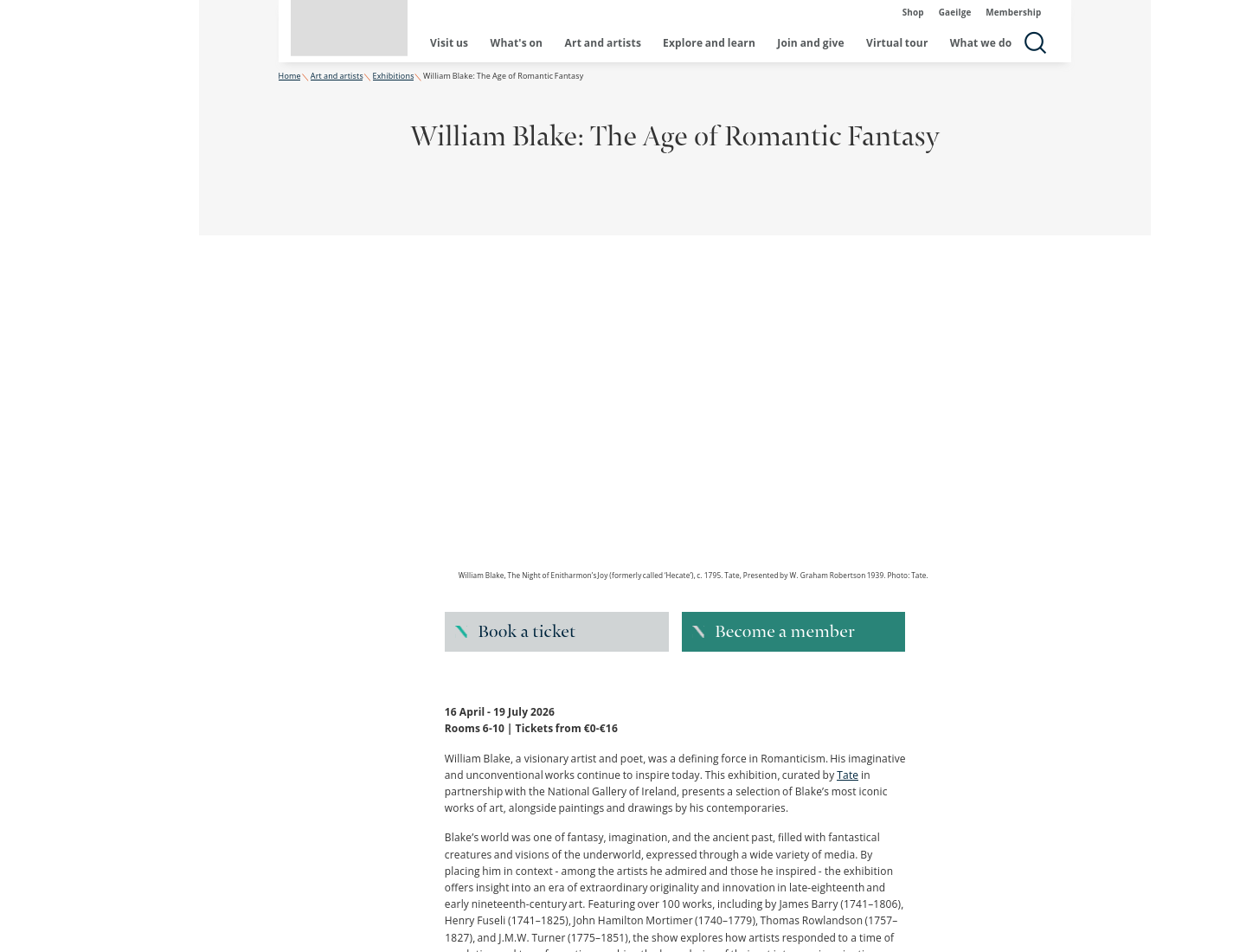 国家美术馆展览：William Blake 的浪漫幻想时代第1步报名页面截图