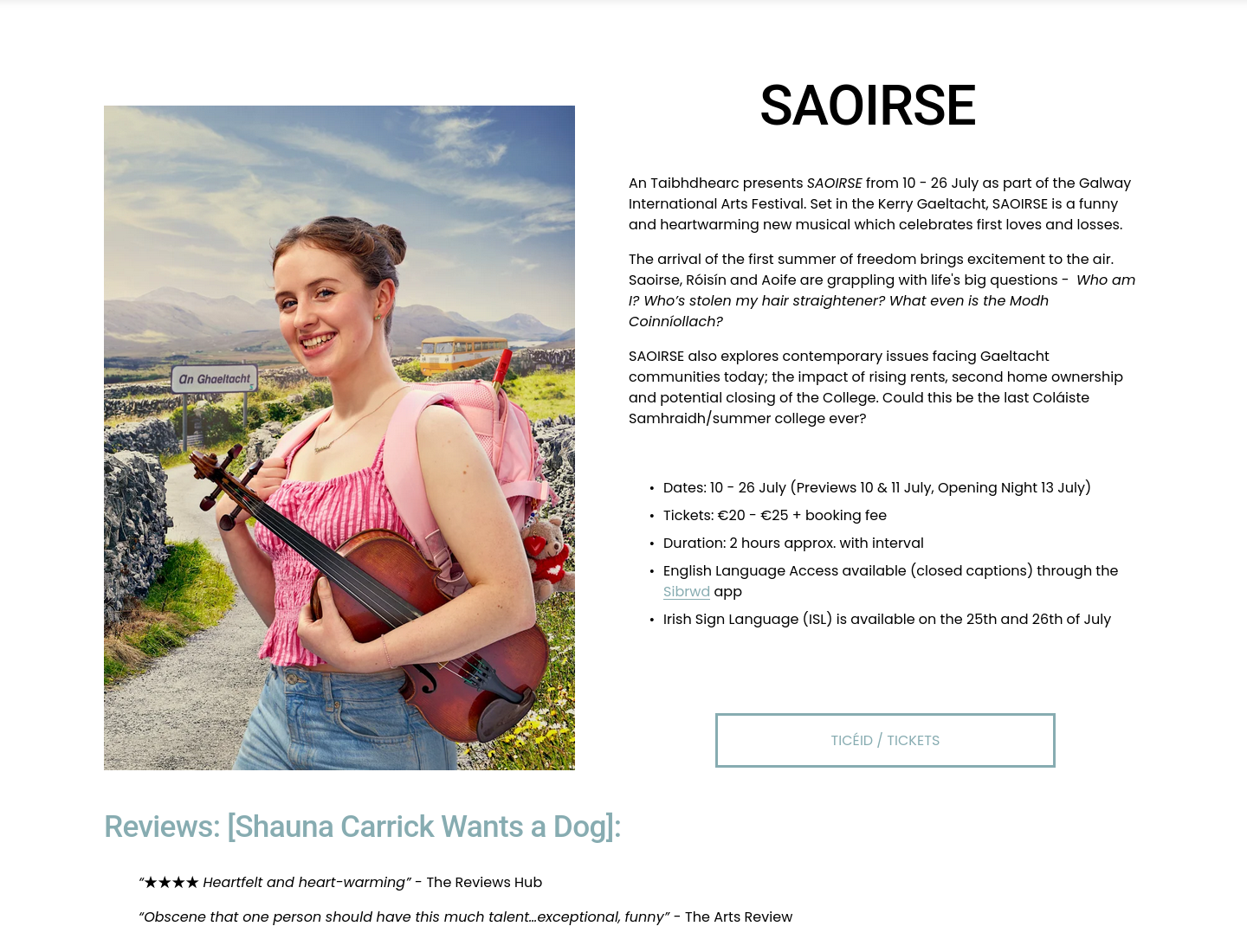 在 An Taibhdhearc 观看爱尔兰语戏剧《SAOIRSE》第1步报名页面截图