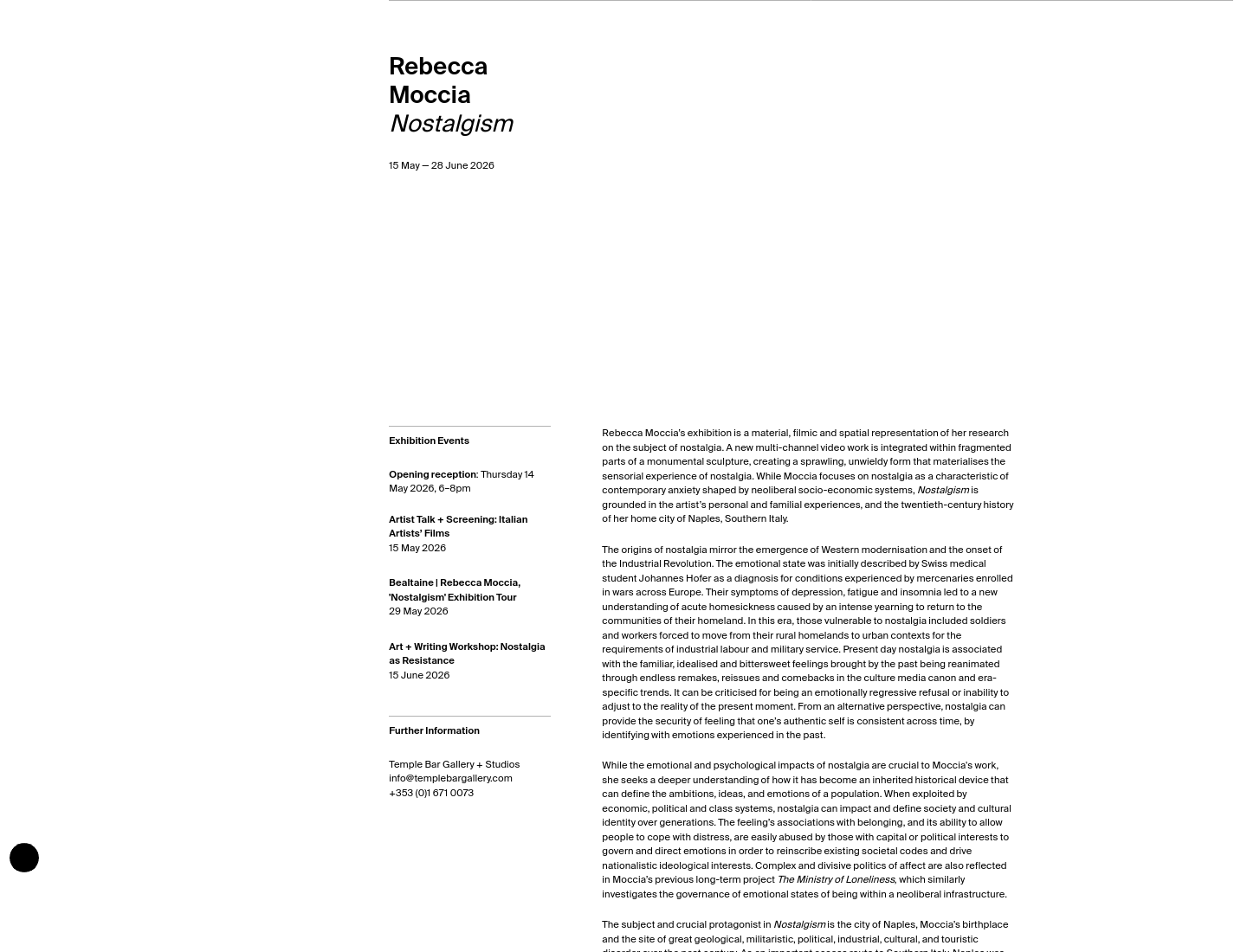 Temple Bar 免费看 Rebecca Moccia 的 Nostalgism 展第1步报名页面截图