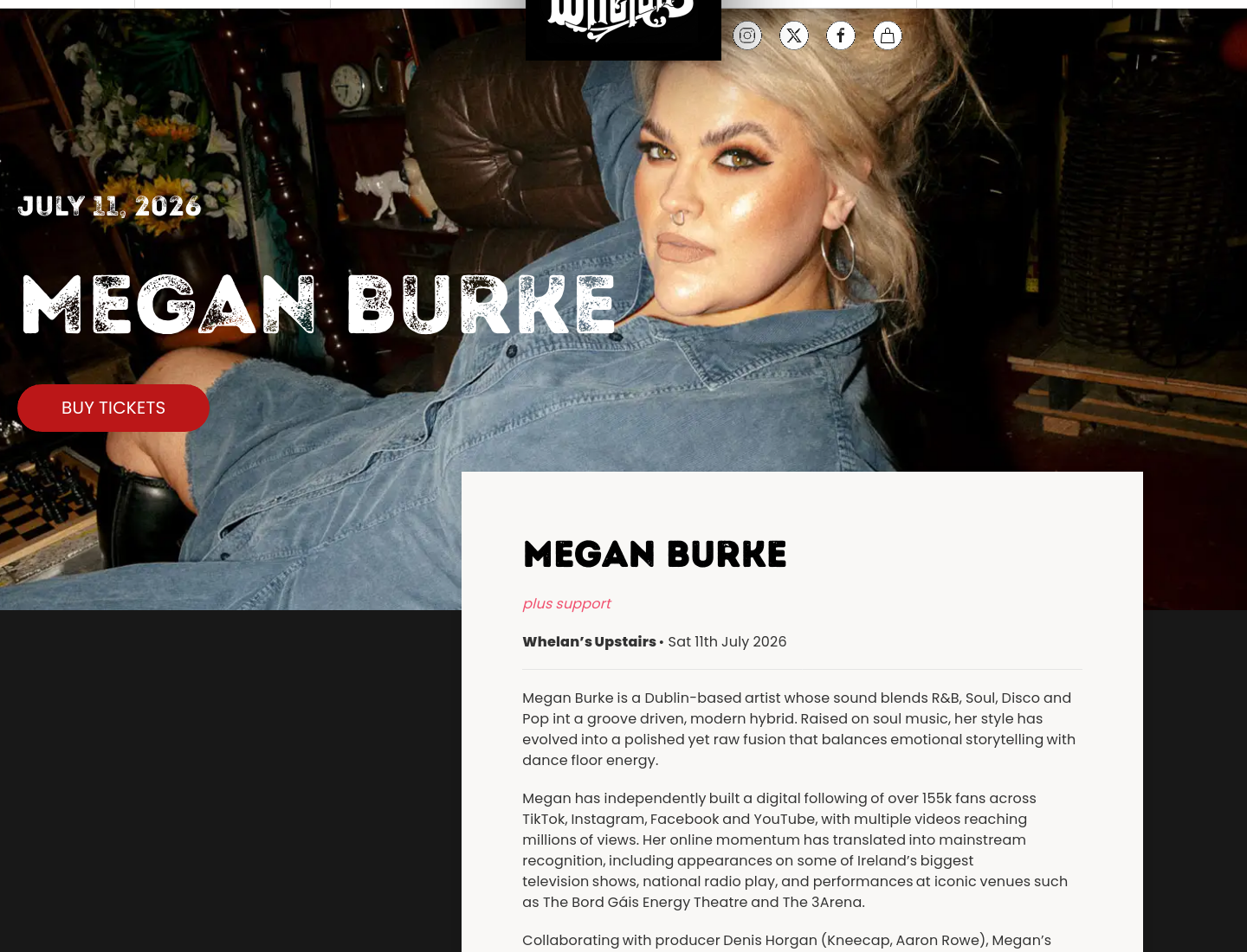 Megan Burke 都柏林 Whelan's 首场个人主打演出第1步报名页面截图