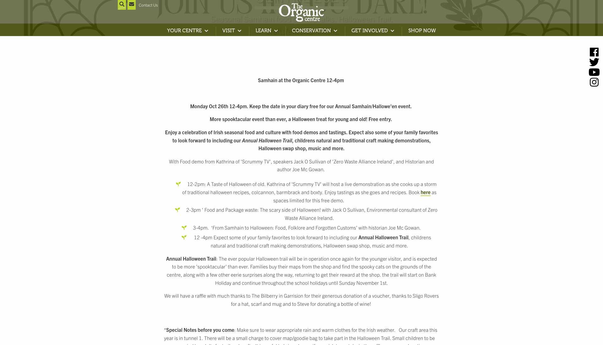 The Organic Centre 万圣节活动：亲子探索、手作和民俗分享第1步报名页面截图