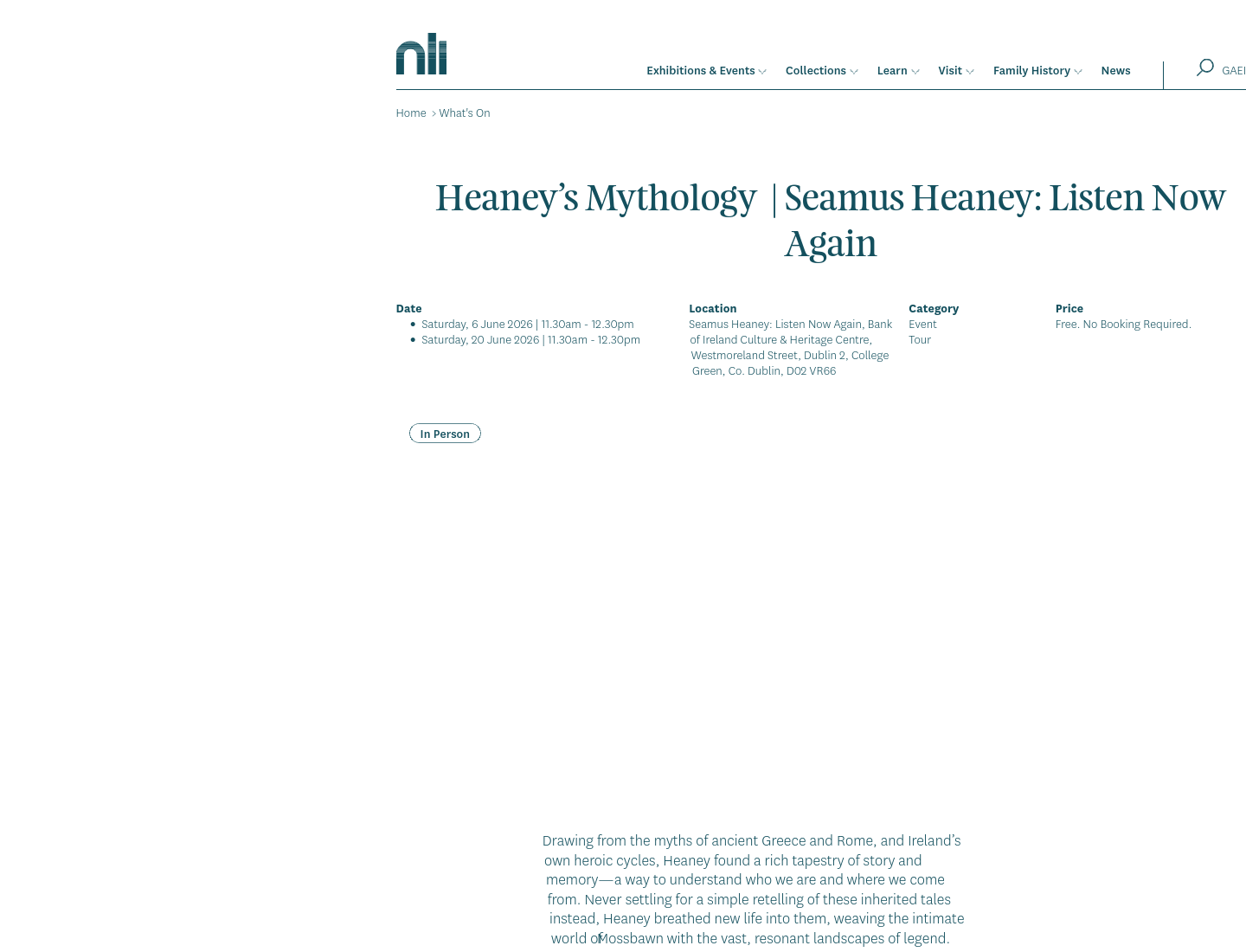 Heaney’s Mythology 展览：探索希尼诗歌中的神话与记忆第1步报名页面截图