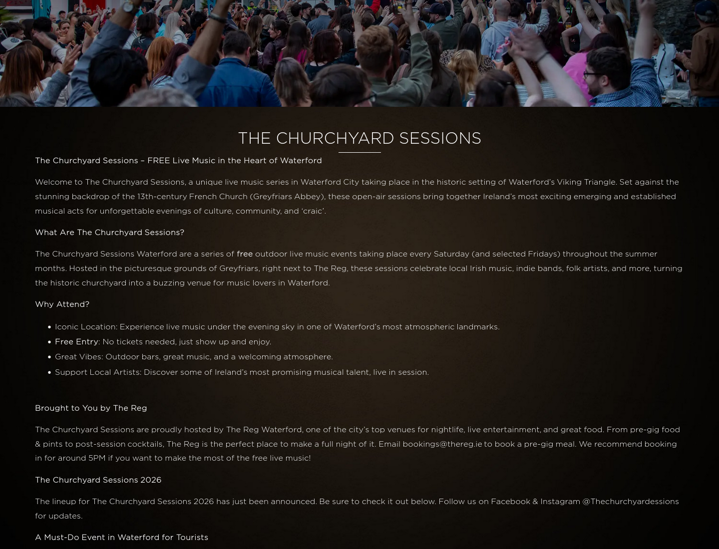 沃特福德 The Churchyard Sessions 夏季户外免费音乐会第2步报名页面截图