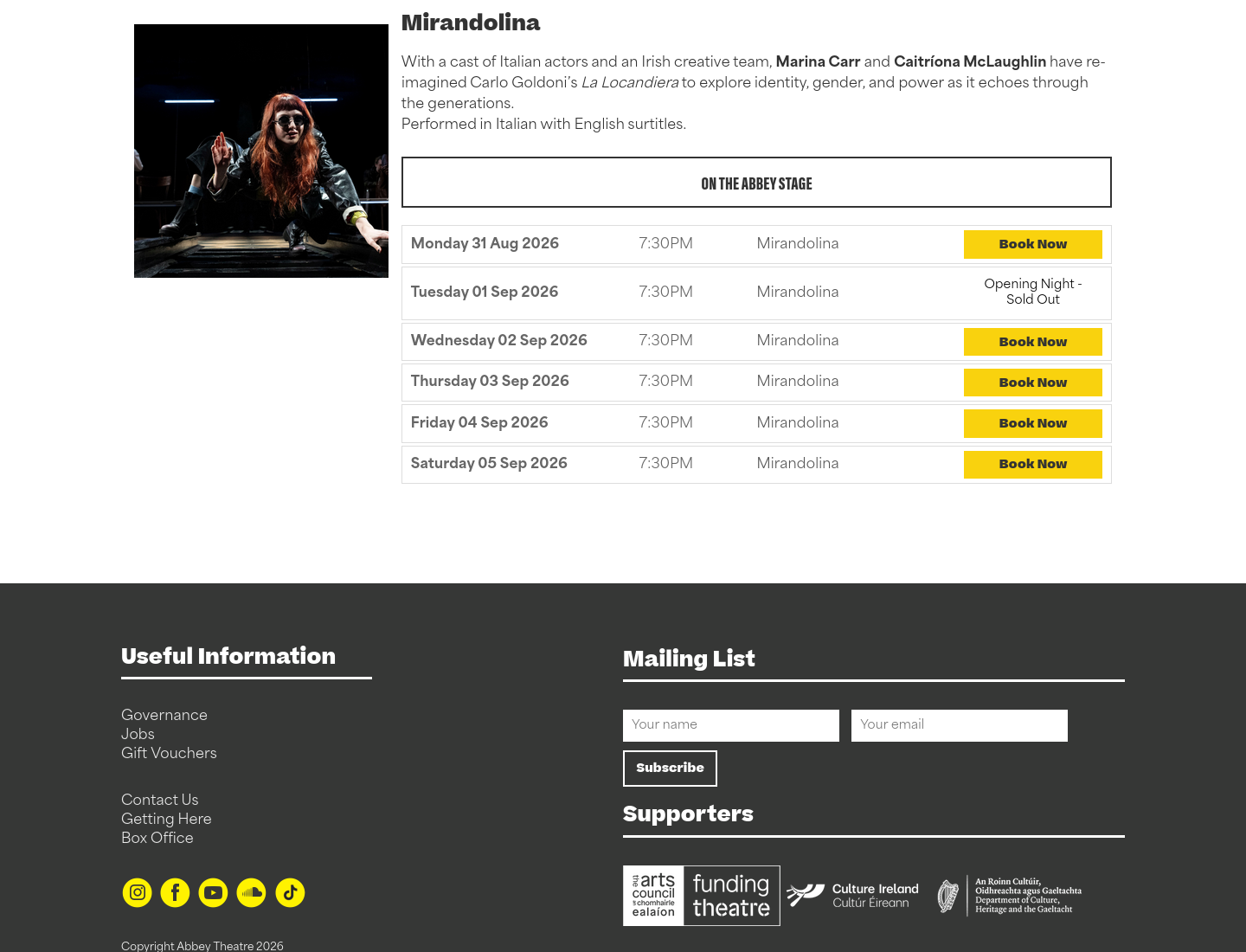 都柏林 Abbey Theatre 观看《米兰多莉娜》：意语演出配英文字幕第2步报名页面截图