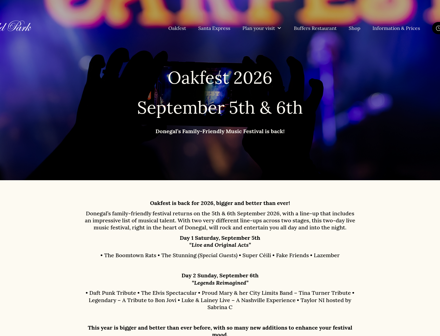 多尼戈尔 Oakfest 2026 家庭音乐节第1步报名页面截图