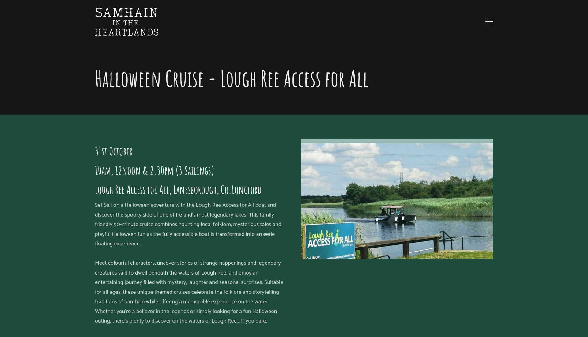 Lough Ree 湖万圣节传说主题游船第1步报名页面截图