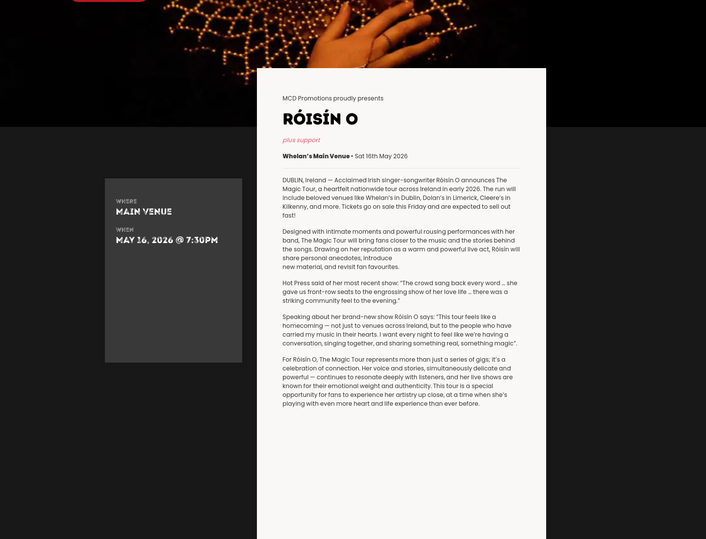Róisín O《The Magic Tour》近身夜场第1步报名页面截图