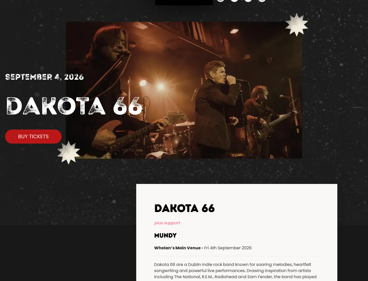 都柏林 Whelan's 现场演出：Dakota 66 新 EP 发布会第1步报名页面截图