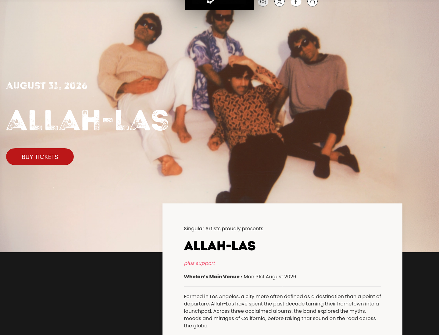 都柏林 Whelan's 现场演出：听 Allah-Las 的加州之声第1步报名页面截图
