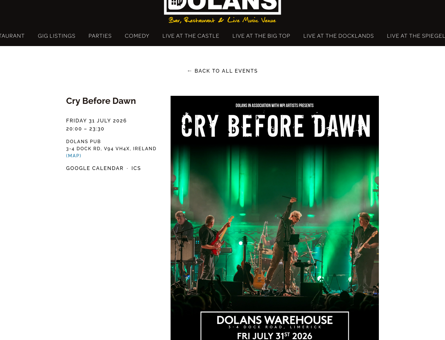 利默里克现场音乐：Cry Before Dawn 乐队演出第1步报名页面截图