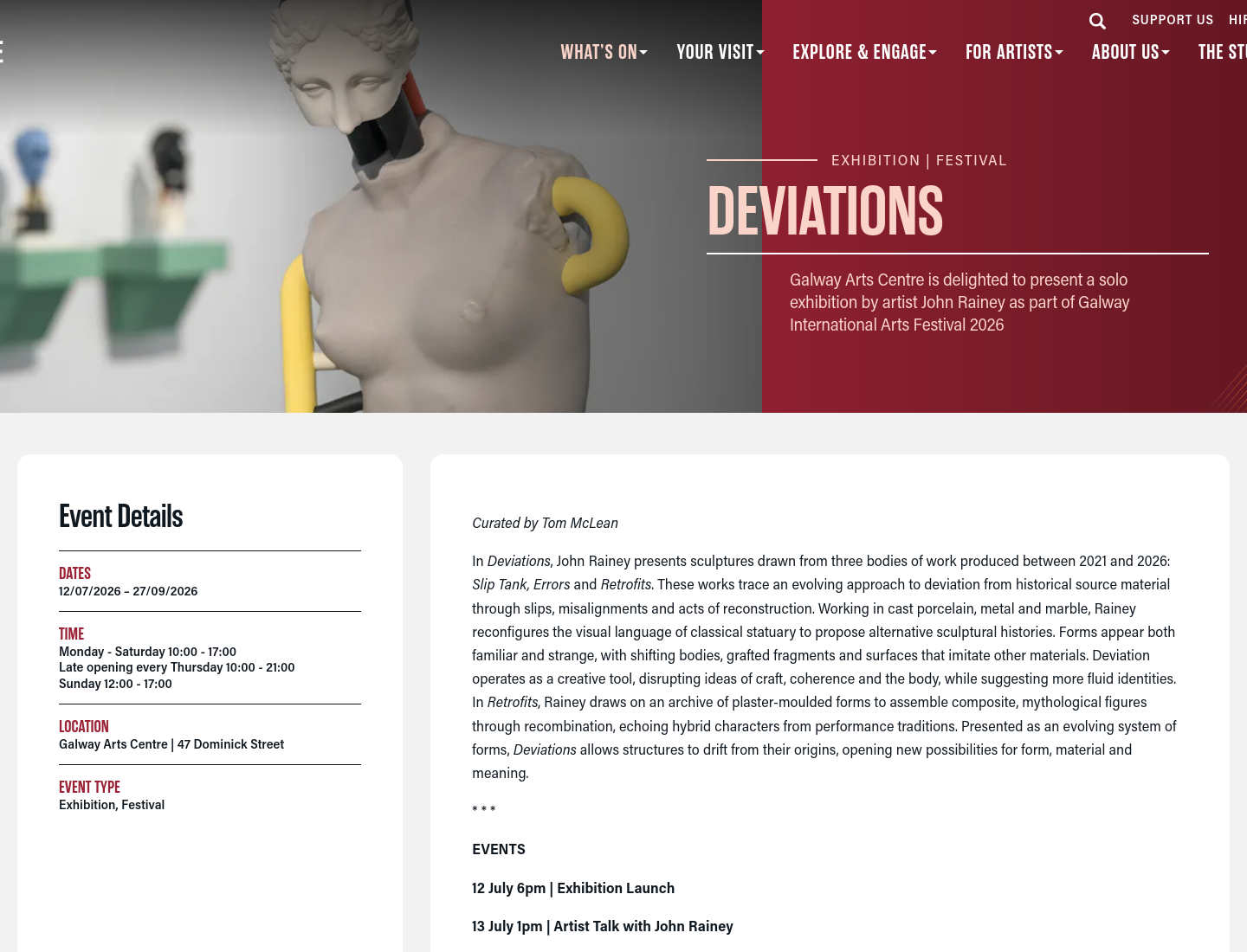 高威艺术中心 John Rainey 雕塑展：Deviations第1步报名页面截图