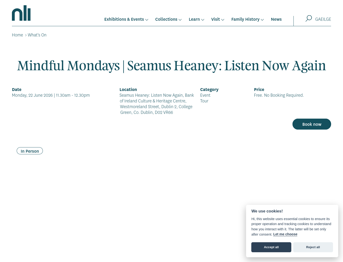 在 Seamus Heaney 展里慢下来：诗歌与正念导览第1步报名页面截图