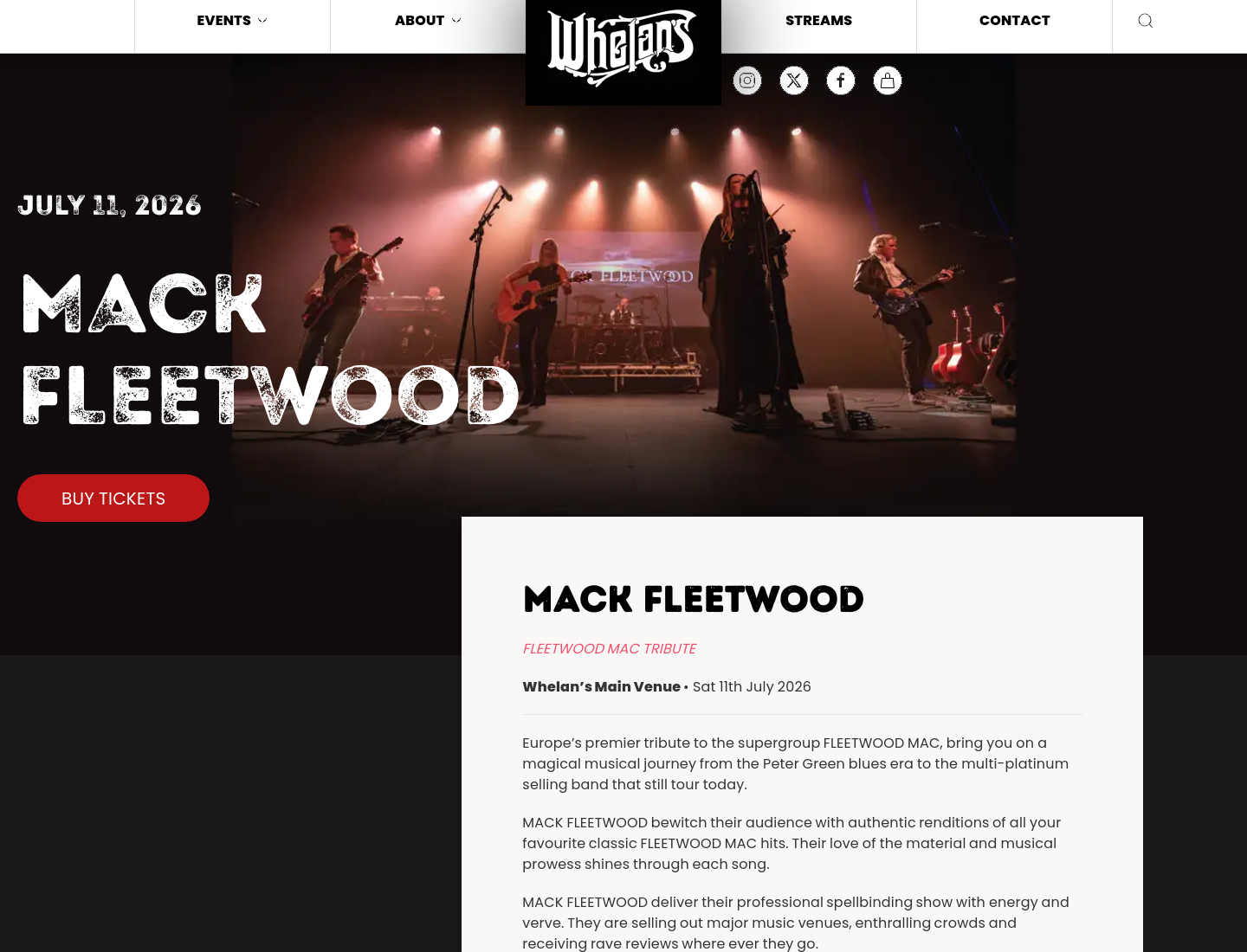 都柏林 Whelan's：Mack Fleetwood 经典金曲致敬演出第1步报名页面截图