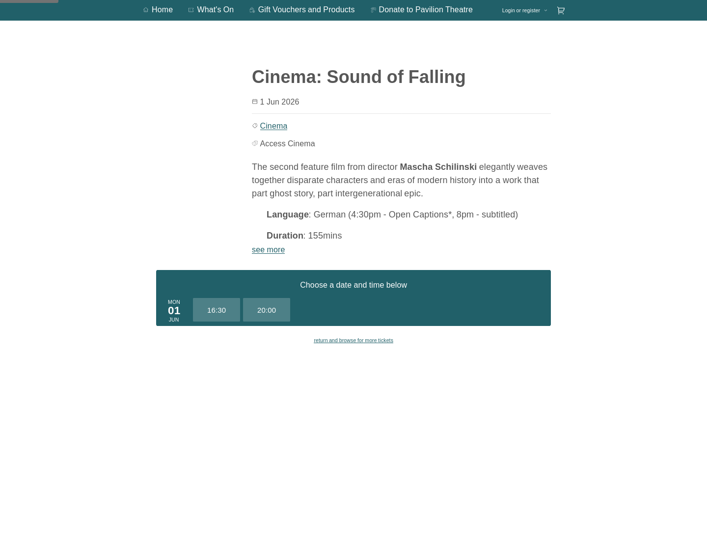 Pavilion Theatre 放映 Sound of Falling：跨世纪德国农舍里的四个女孩第2步报名页面截图