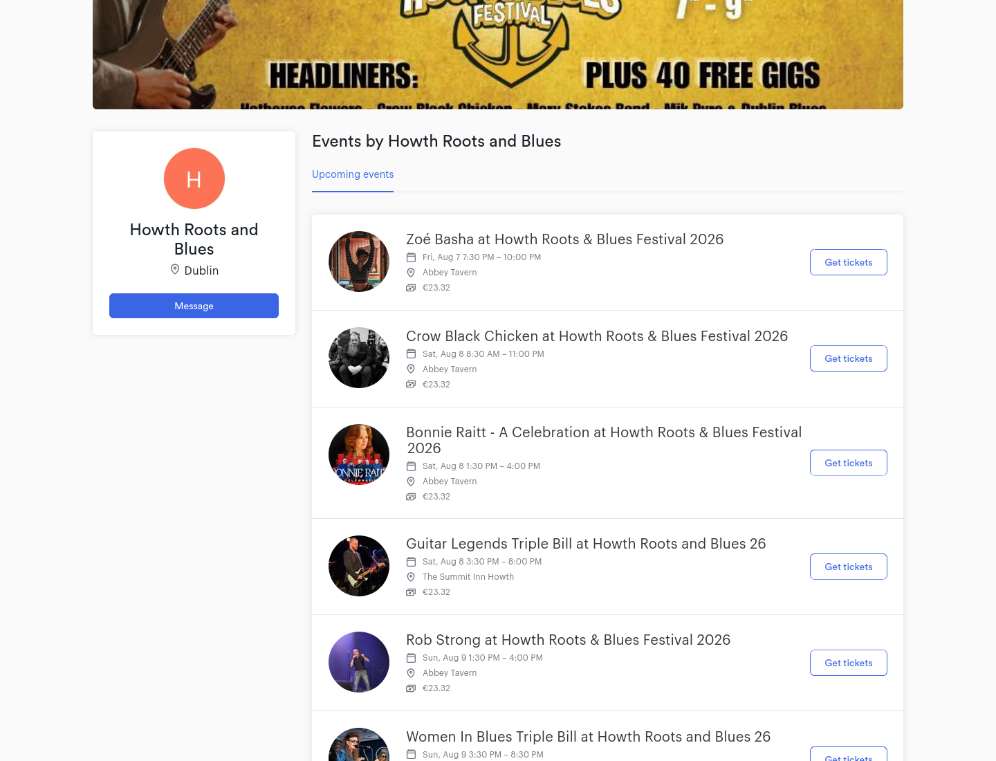 都柏林 Howth 根源与蓝调音乐节第2步报名页面截图